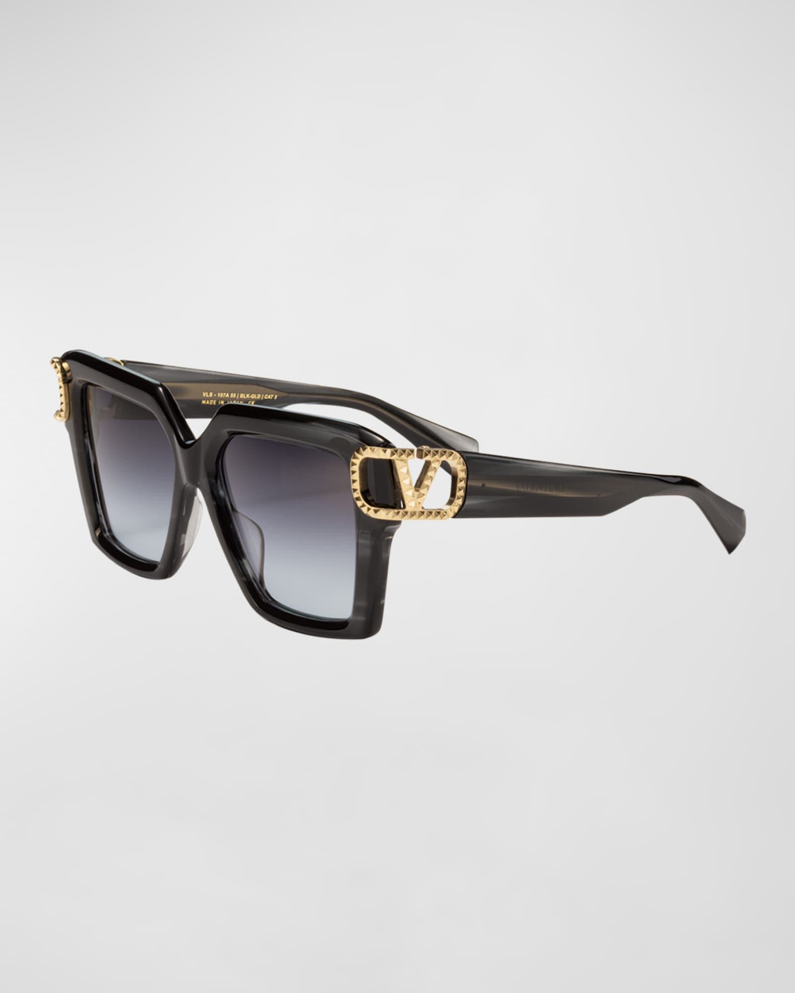 Valentino Garavani Uno Square Acetate & Titanium Sunglasses, Translucent Black, Women's, Sunglasses Square Sunglasses