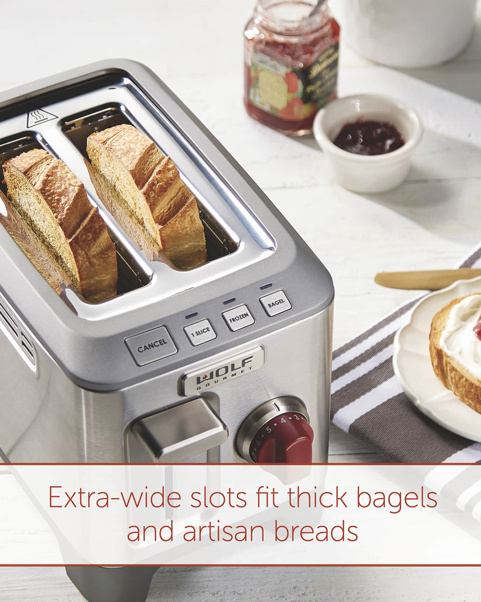 Wolf Gourmet 4 Slice Stainless Steel Red Knob Toaster