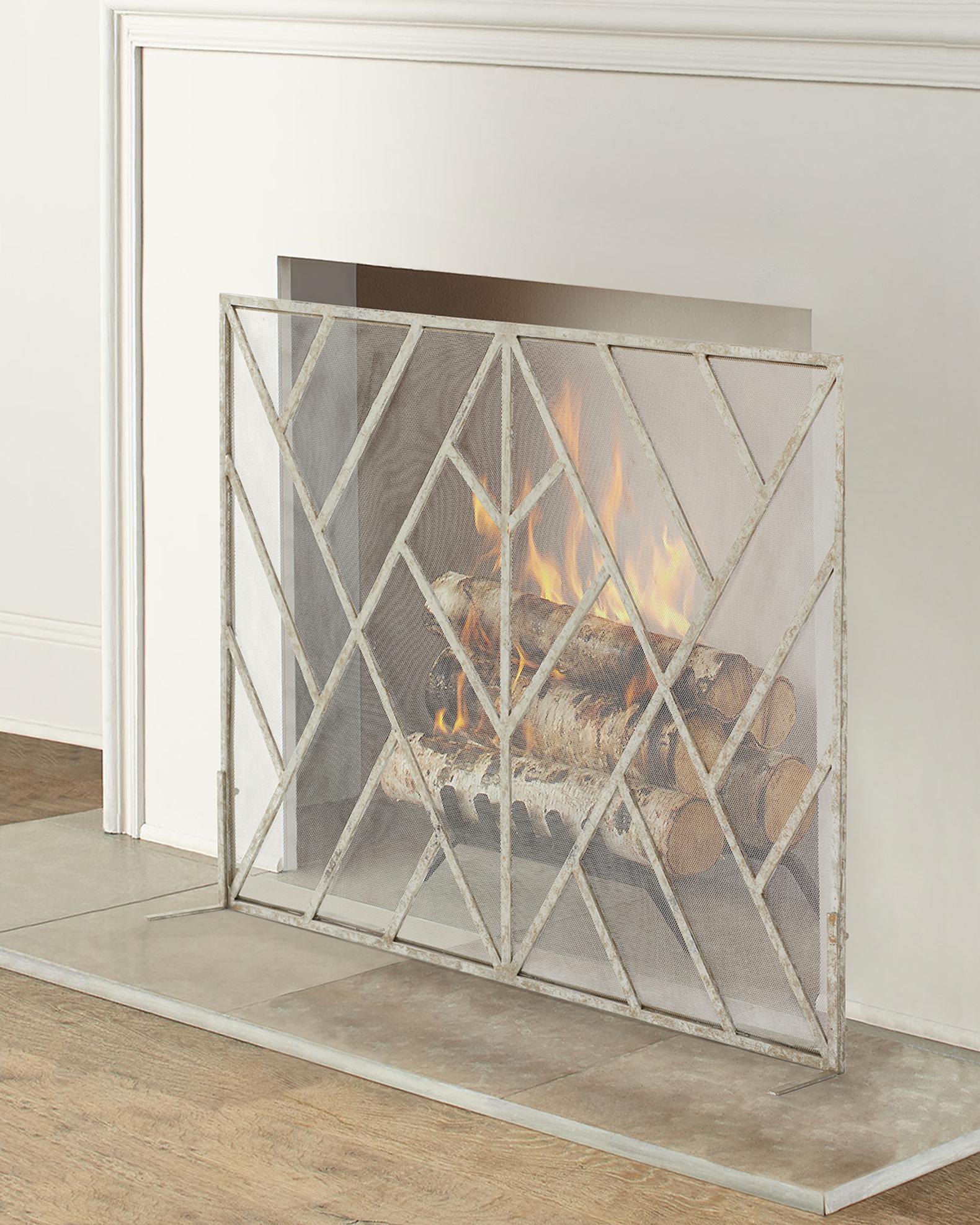 Old World Design Fuller Geometric Fireplace Screen | Neiman Marcus