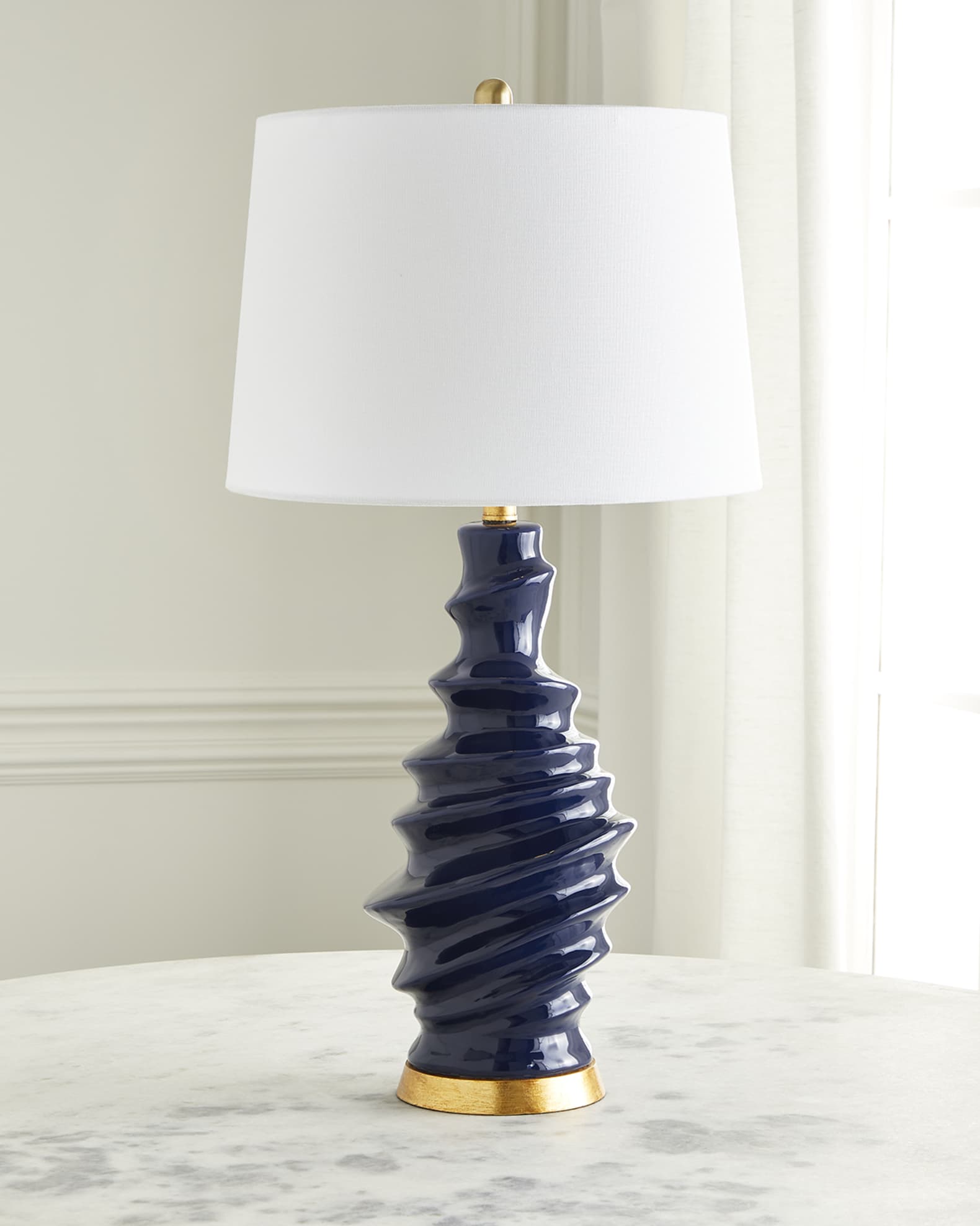 Navy blue and gold table lamp on sale