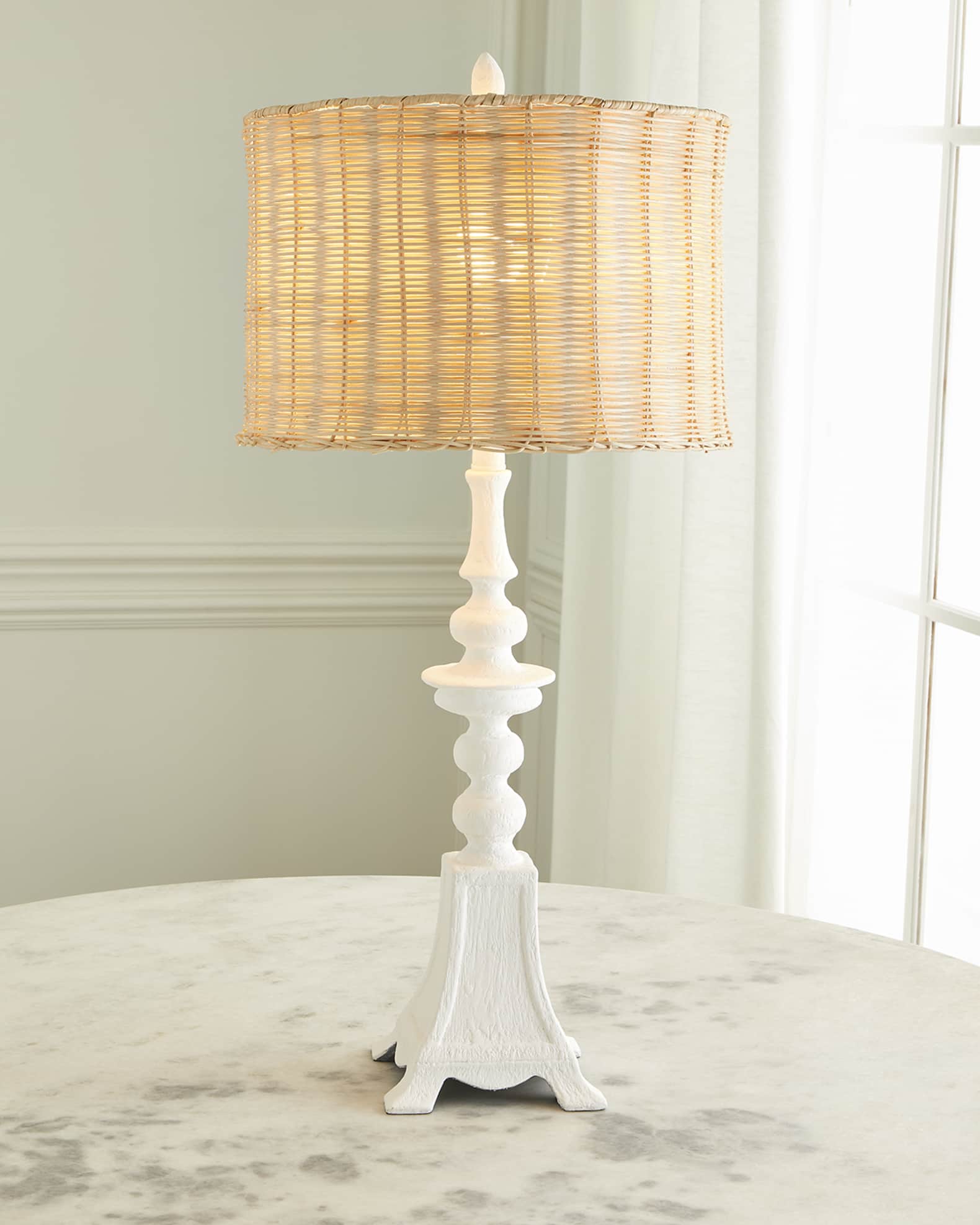 Old World Design Penny White Gesso Table Lamp With Natural Rattan ...