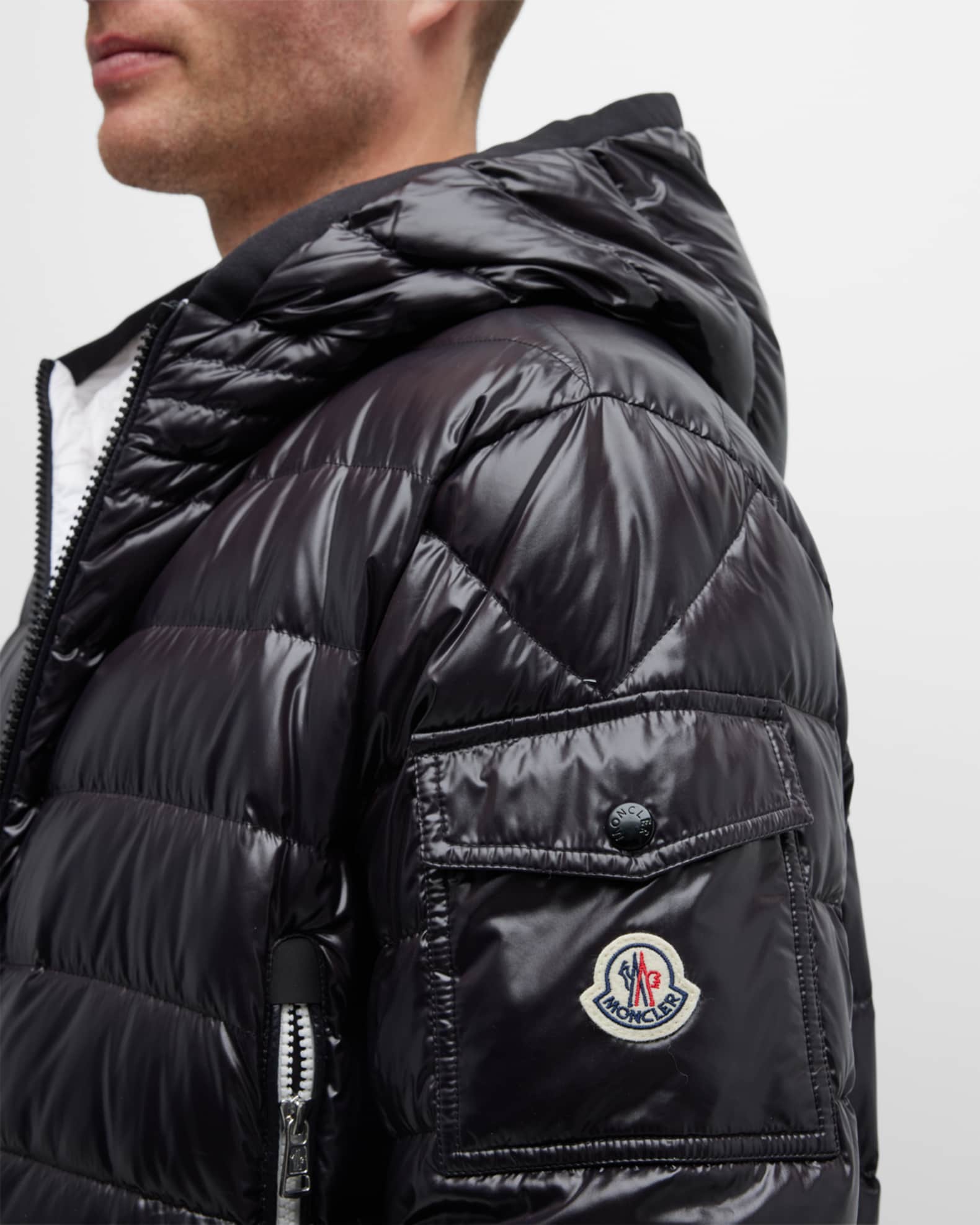 Moncler Men's Galion Shiny Channeled Jacket | Neiman Marcus