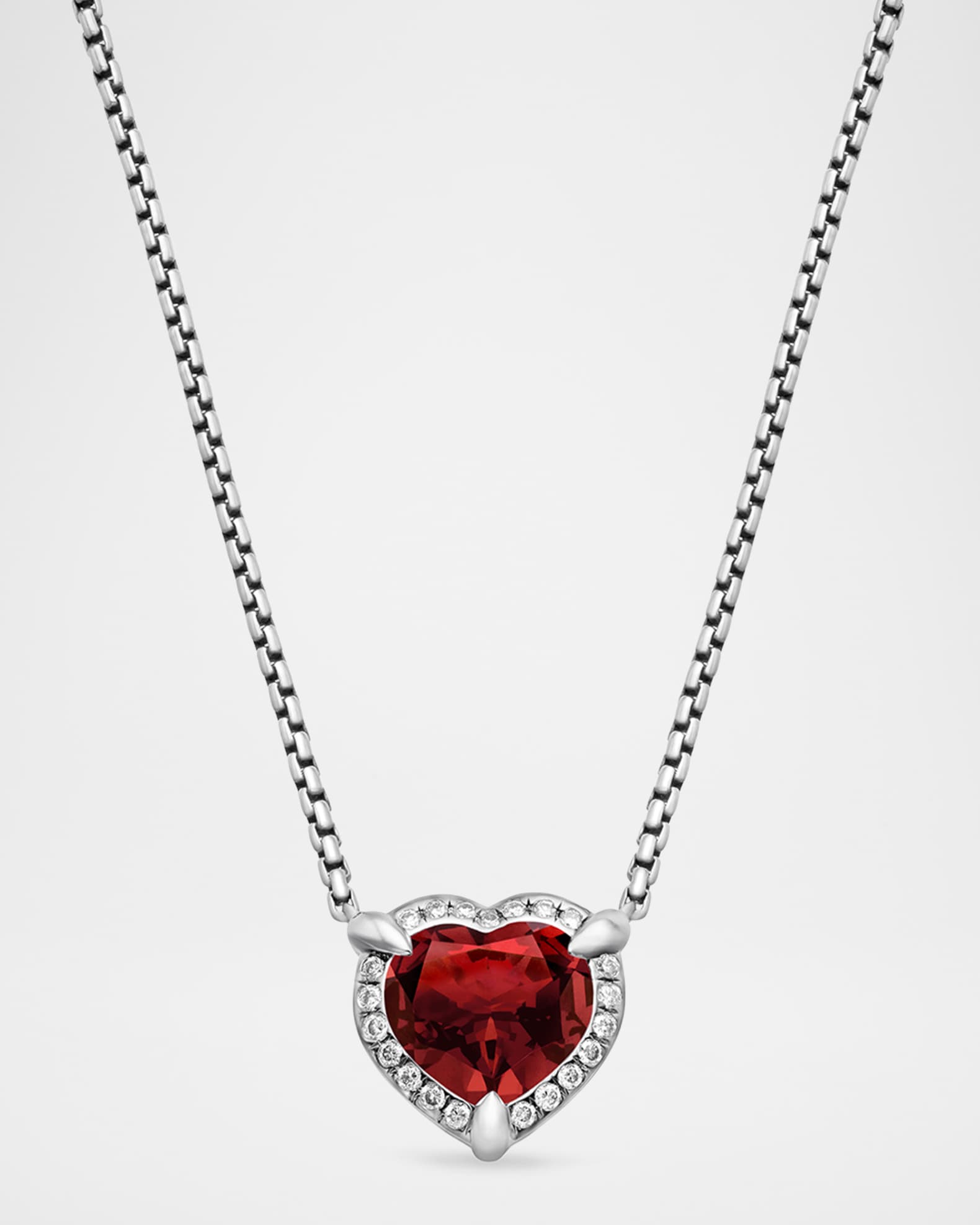 David Yurman Chatelaine Heart Pendant Necklace with Gemstone and Diamonds in Silver, 10.3mm