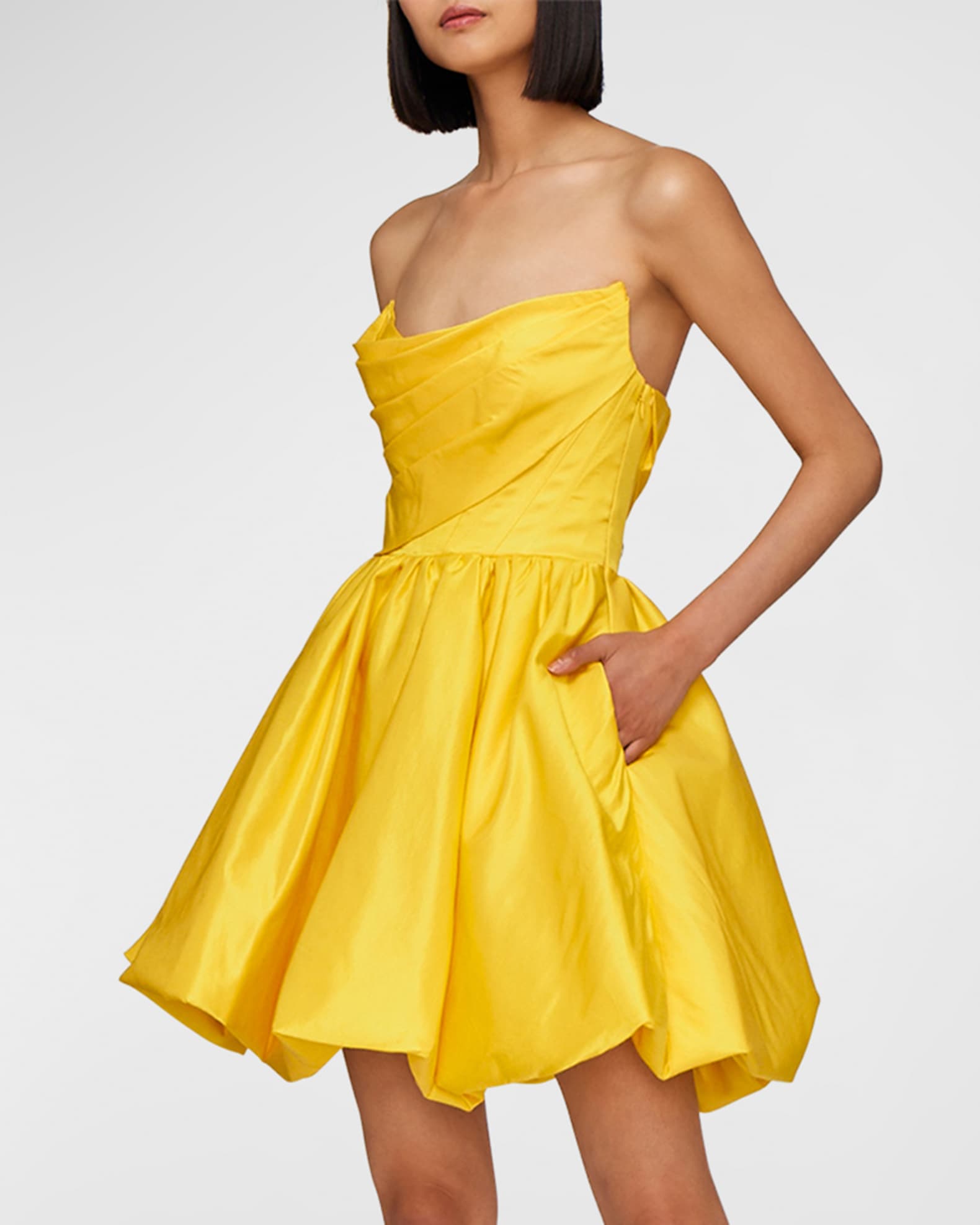 LEO LIN Katy Strapless Pleated Bustier Mini Dress Neiman Marcus