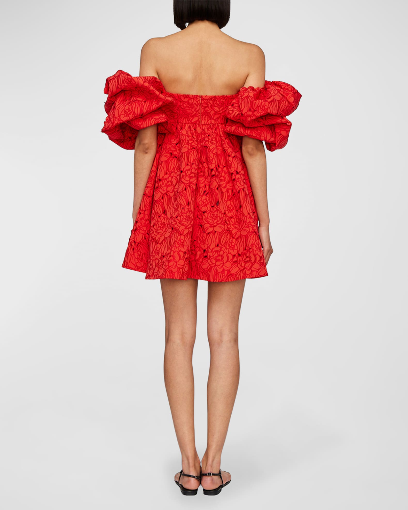 LEO LIN Eloise Floral Lace Puff-Sleeve Mini Dress | Neiman Marcus