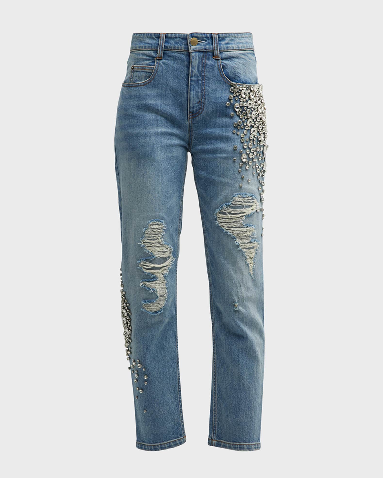 Hellessy Ylang Crystal Distressed SlimLeg Ankle Jeans Neiman Marcus