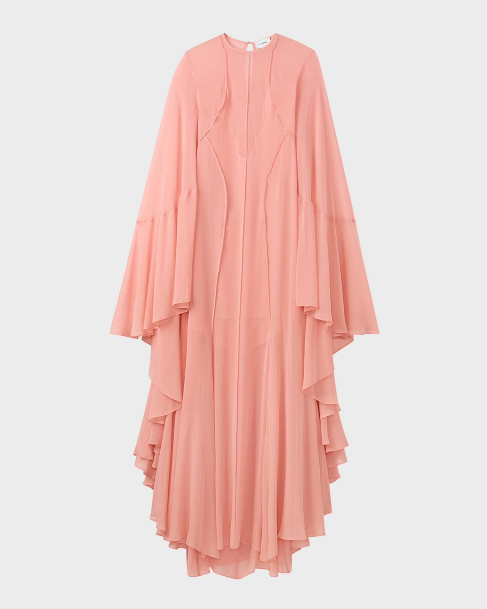 St. John Plunging-Illusion Sheer Silk Georgette Cape Gown | Neiman Marcus