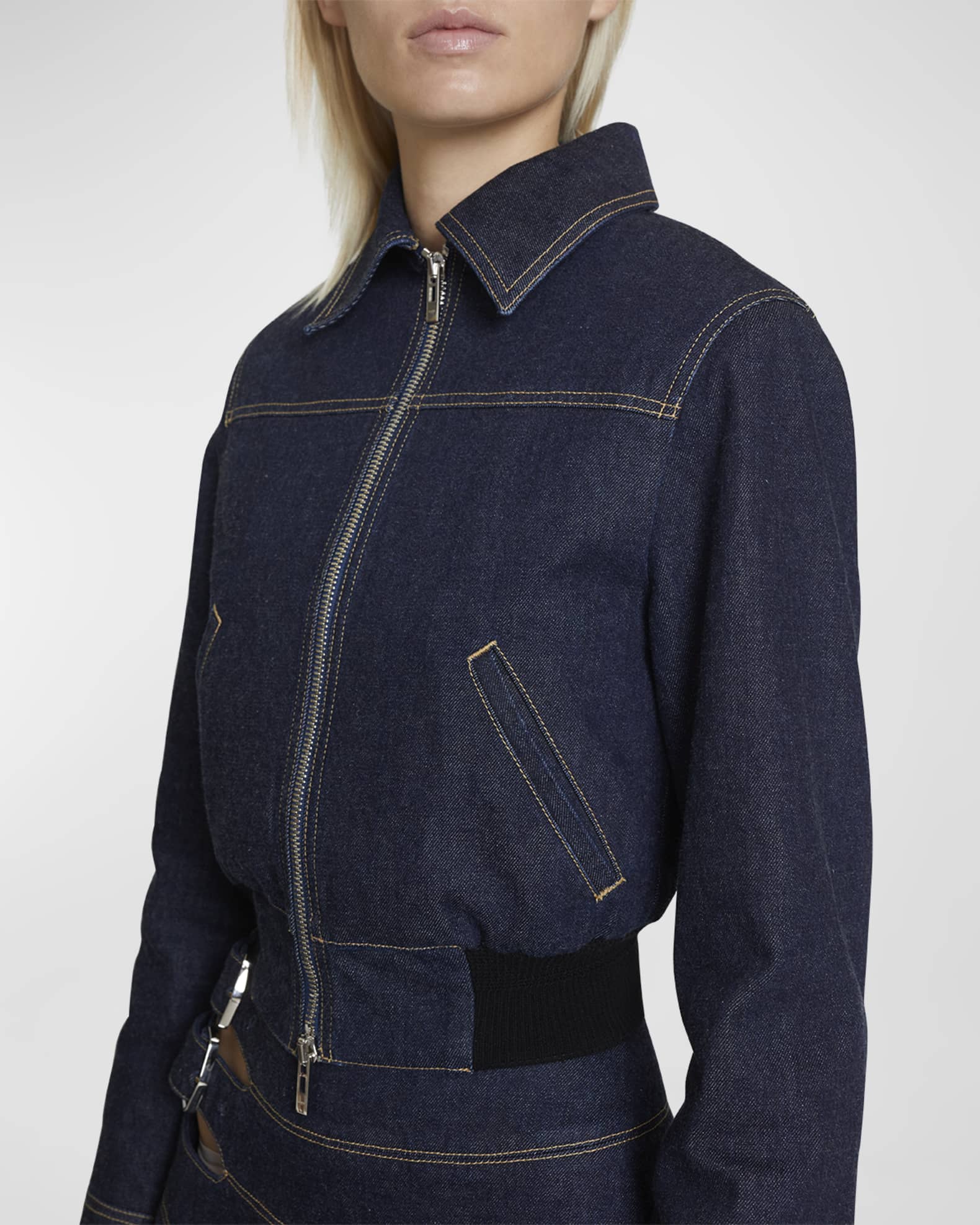 ALAIA Fitted Crop Denim Jacket | Neiman Marcus