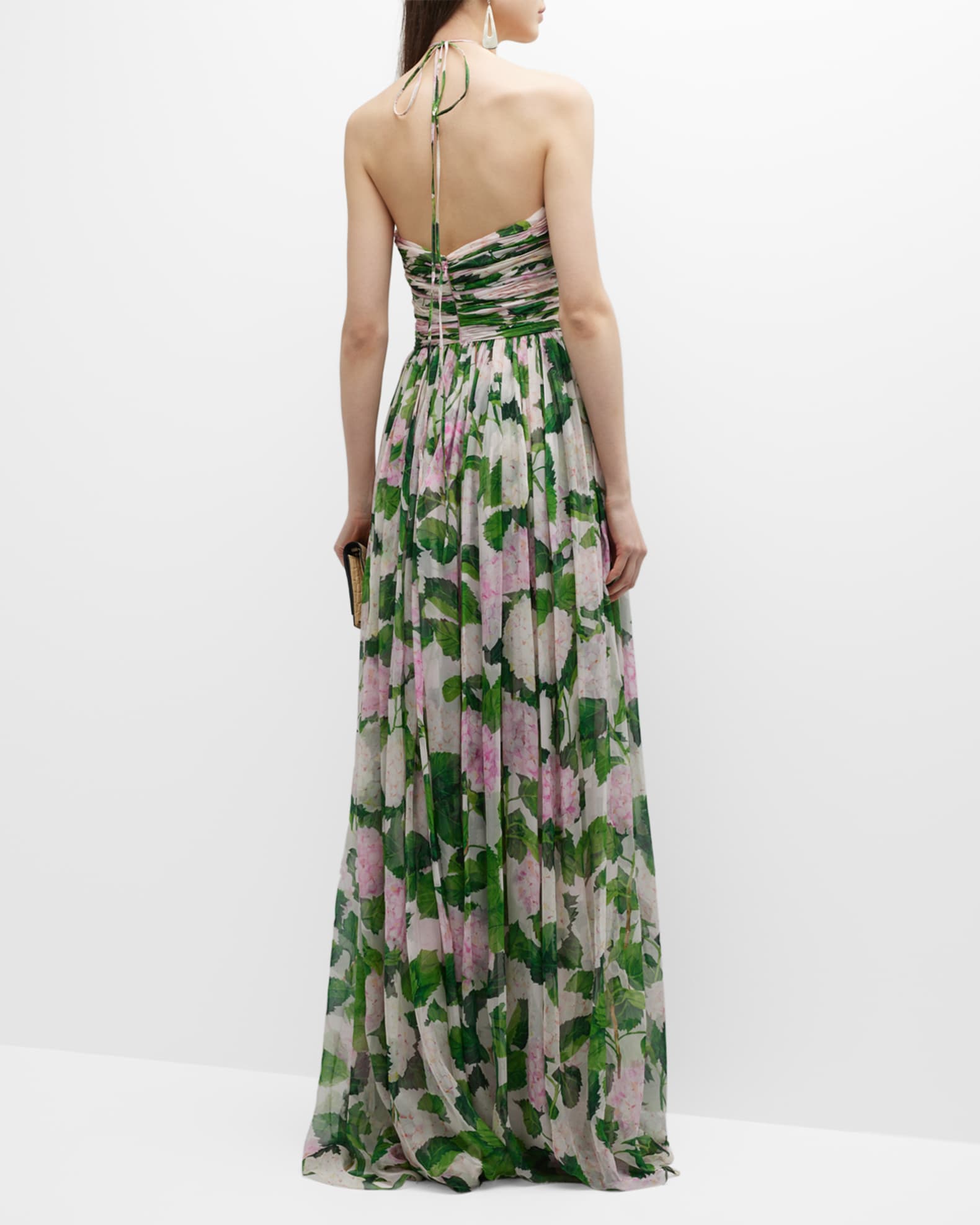 Oscar de la Renta Draped Chiffon Hydrangea Printed Gown | Neiman Marcus
