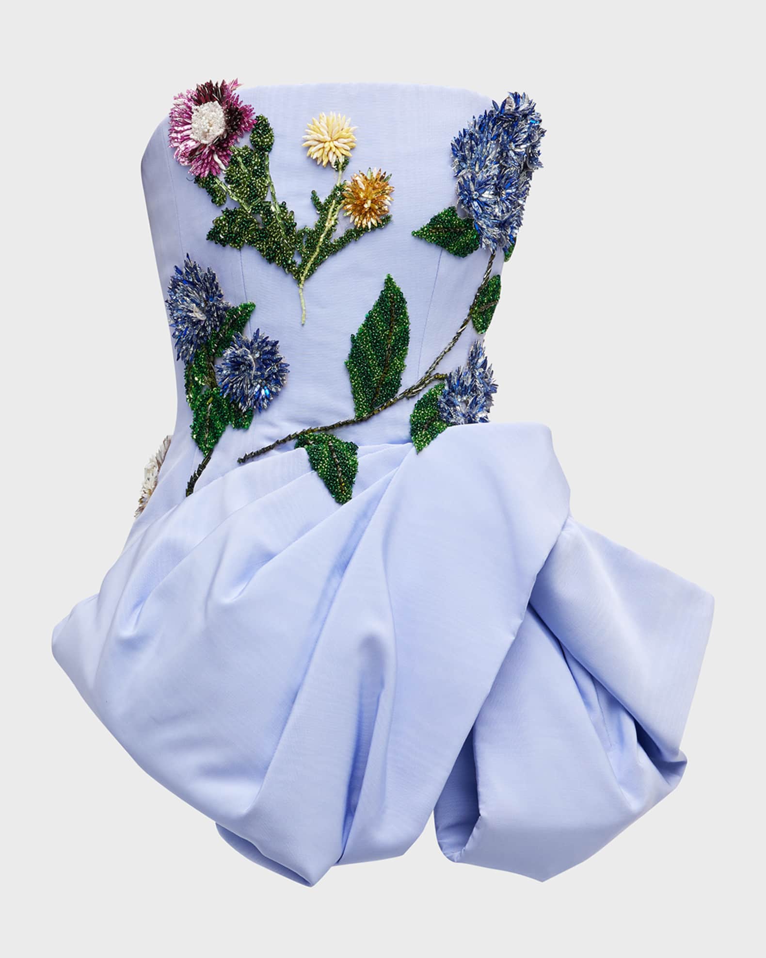 Oscar de la Renta Floral Beaded Bow-Peplum Moire Faille Bustier Top ...