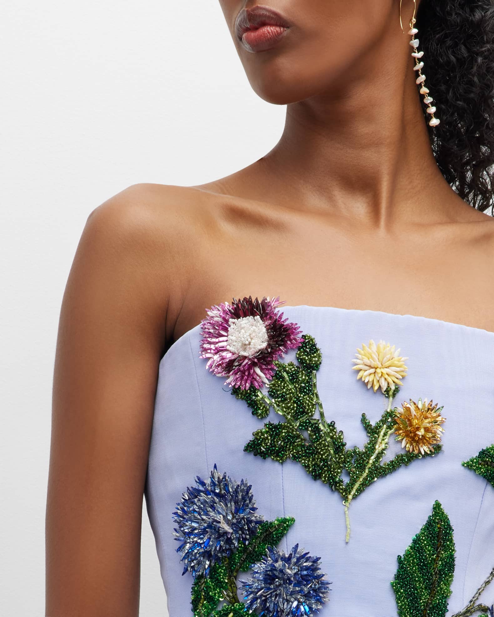 Oscar de la Renta Floral Beaded Bow-Peplum Moire Faille Bustier Top ...