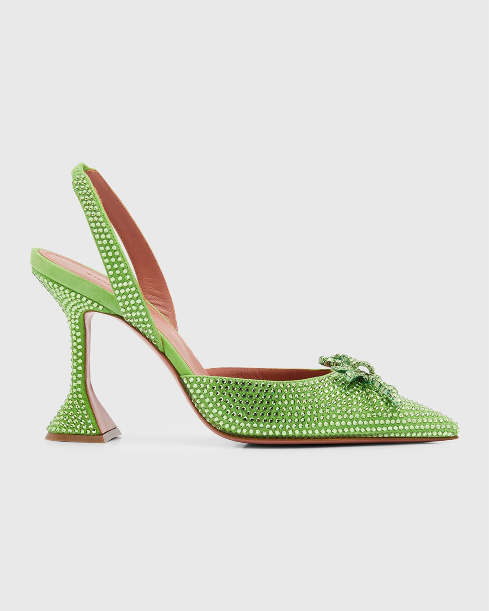 Green Amina Muaddi heels with crystals