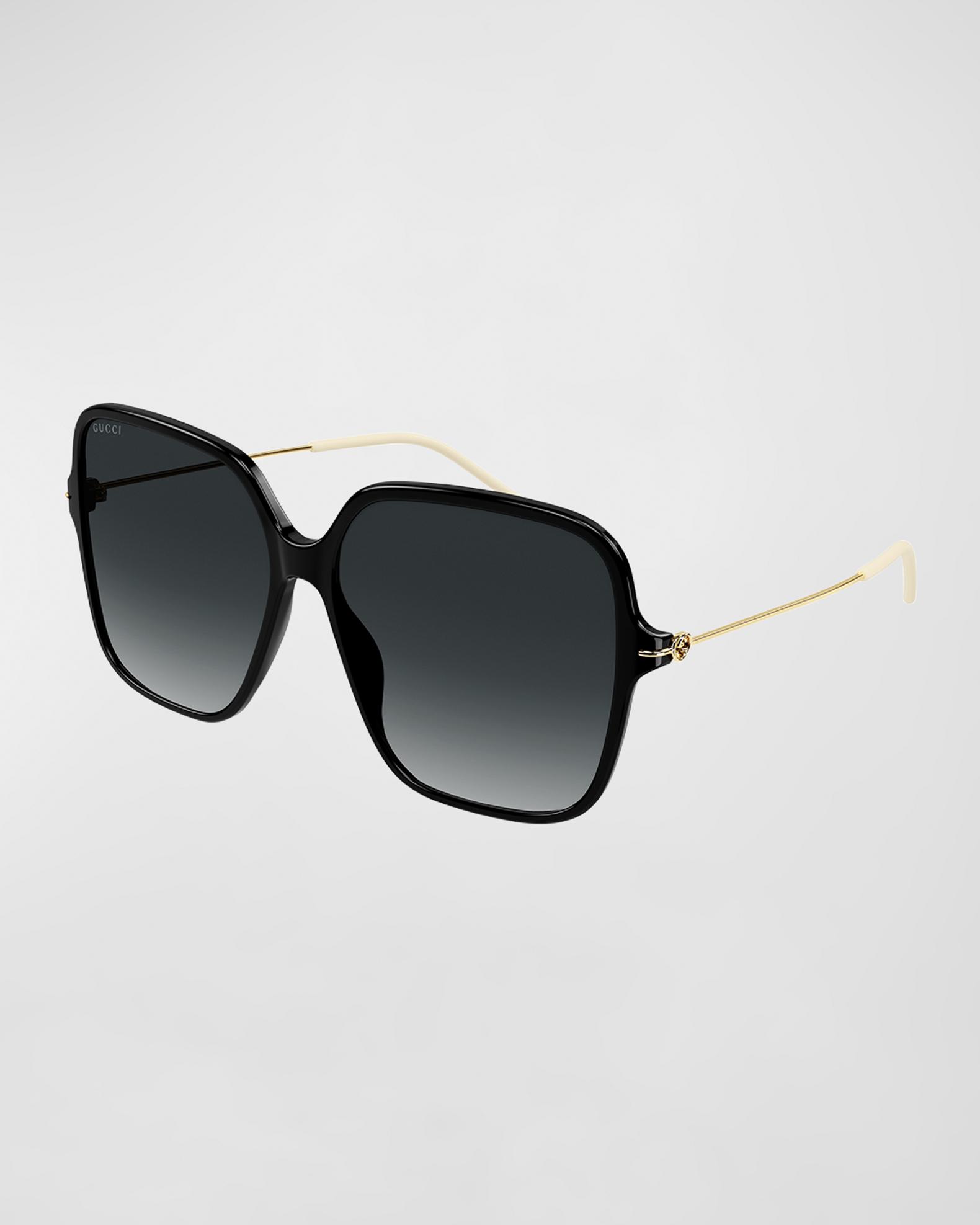 New GUCCI Sunglasses Black Acetate Square Gold Metal Interlocking GG Logo Womens New GUCCI Sunglasses Black & Gold GG Logo Square Round main image 4