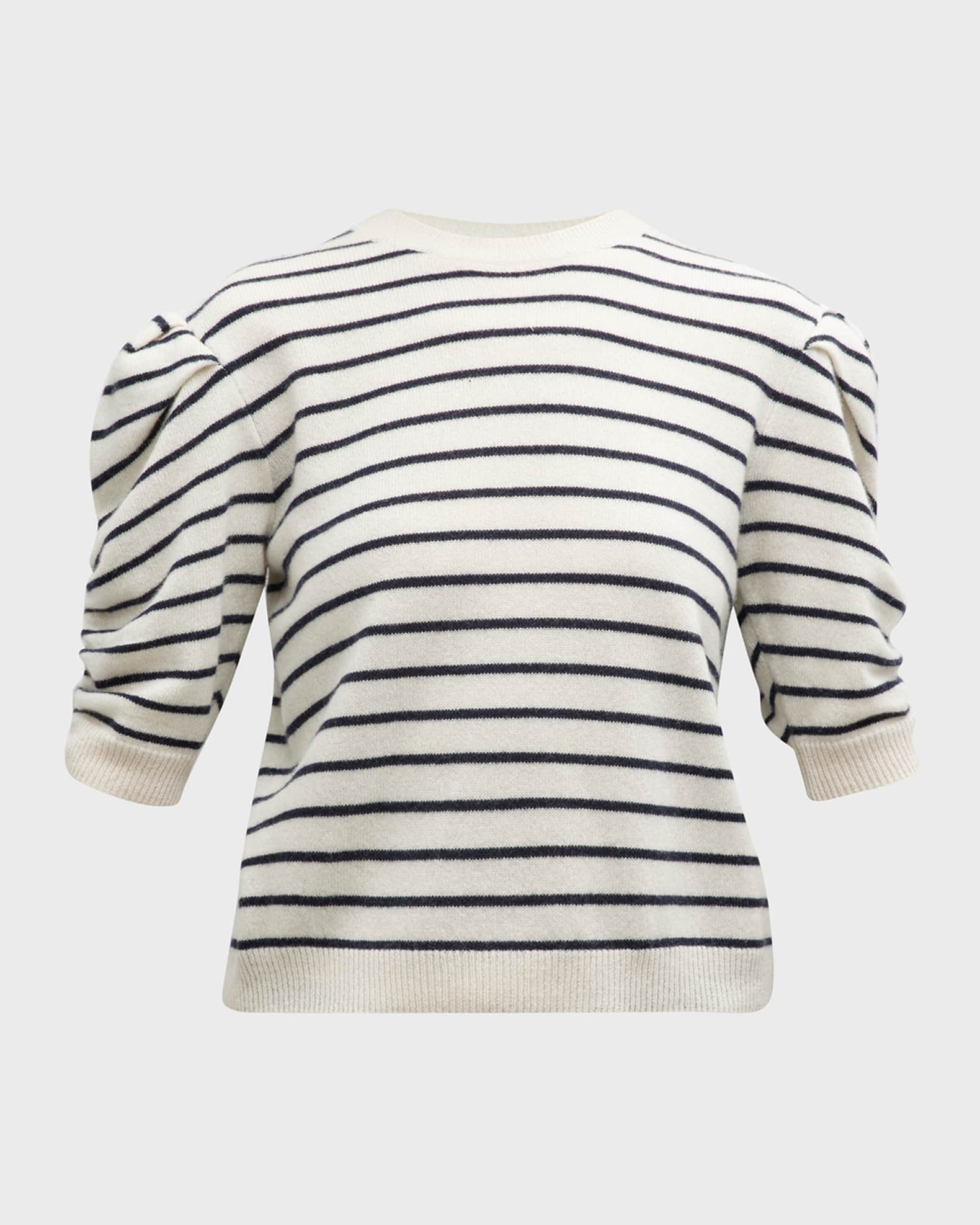 FRAME Stripe Ruched Sleeve Sweater Neiman Marcus