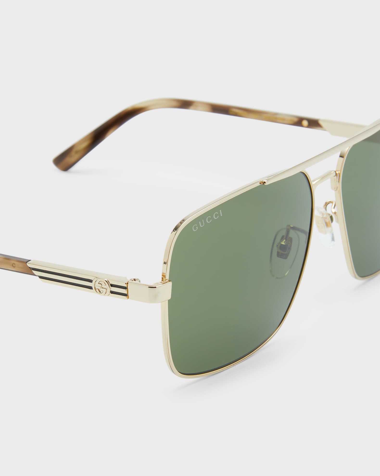 Gucci Men's Stripe Logo Metal Aviator Sunglasses | Neiman Marcus