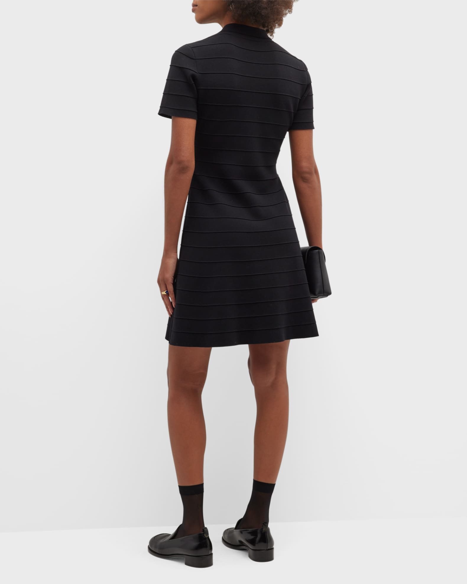Emporio Armani Textured Striped Fit-&-Flare Mini Dress | Neiman Marcus
