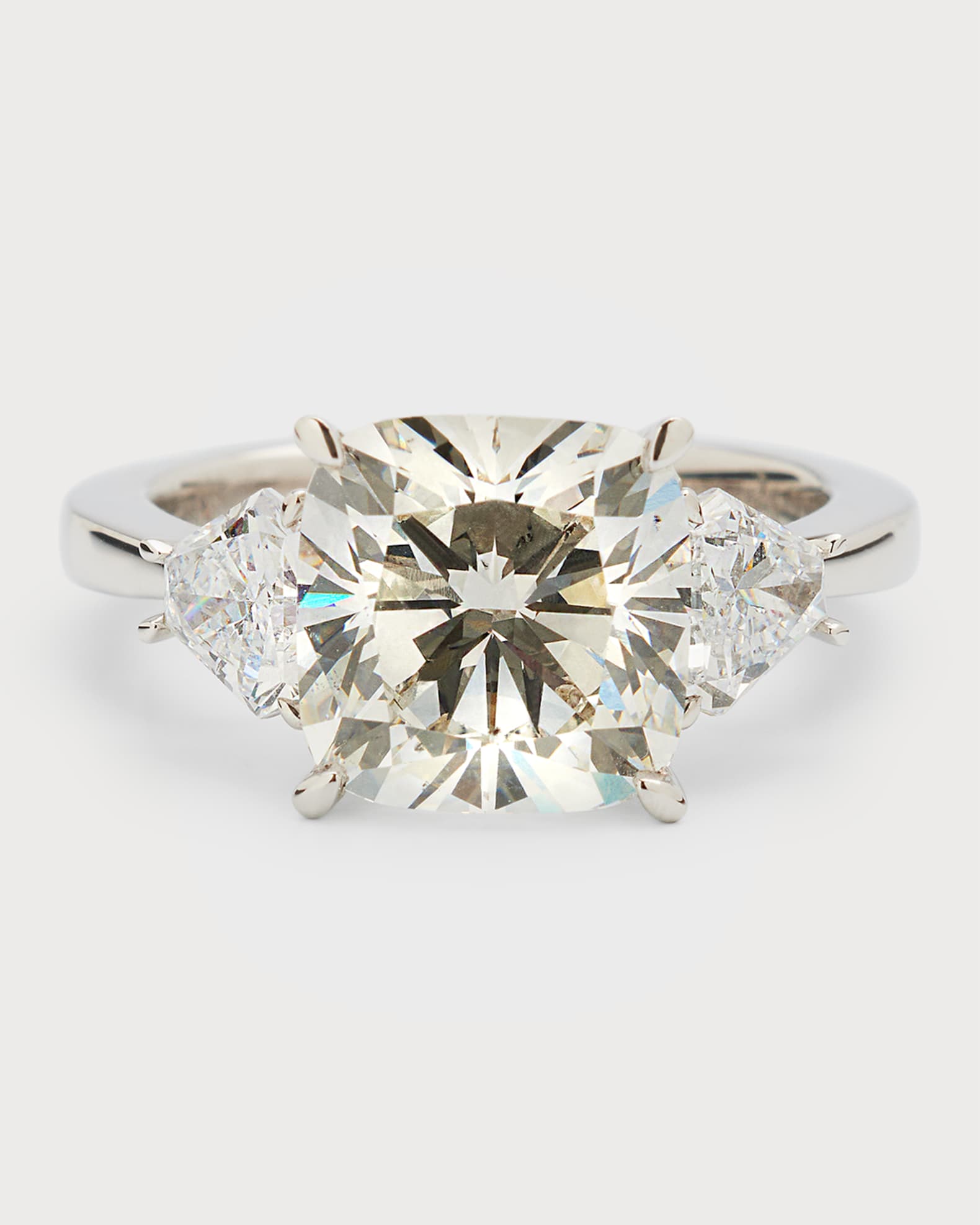Lab Grown Diamond 18K White Gold Cushion and Trillion Ring 0