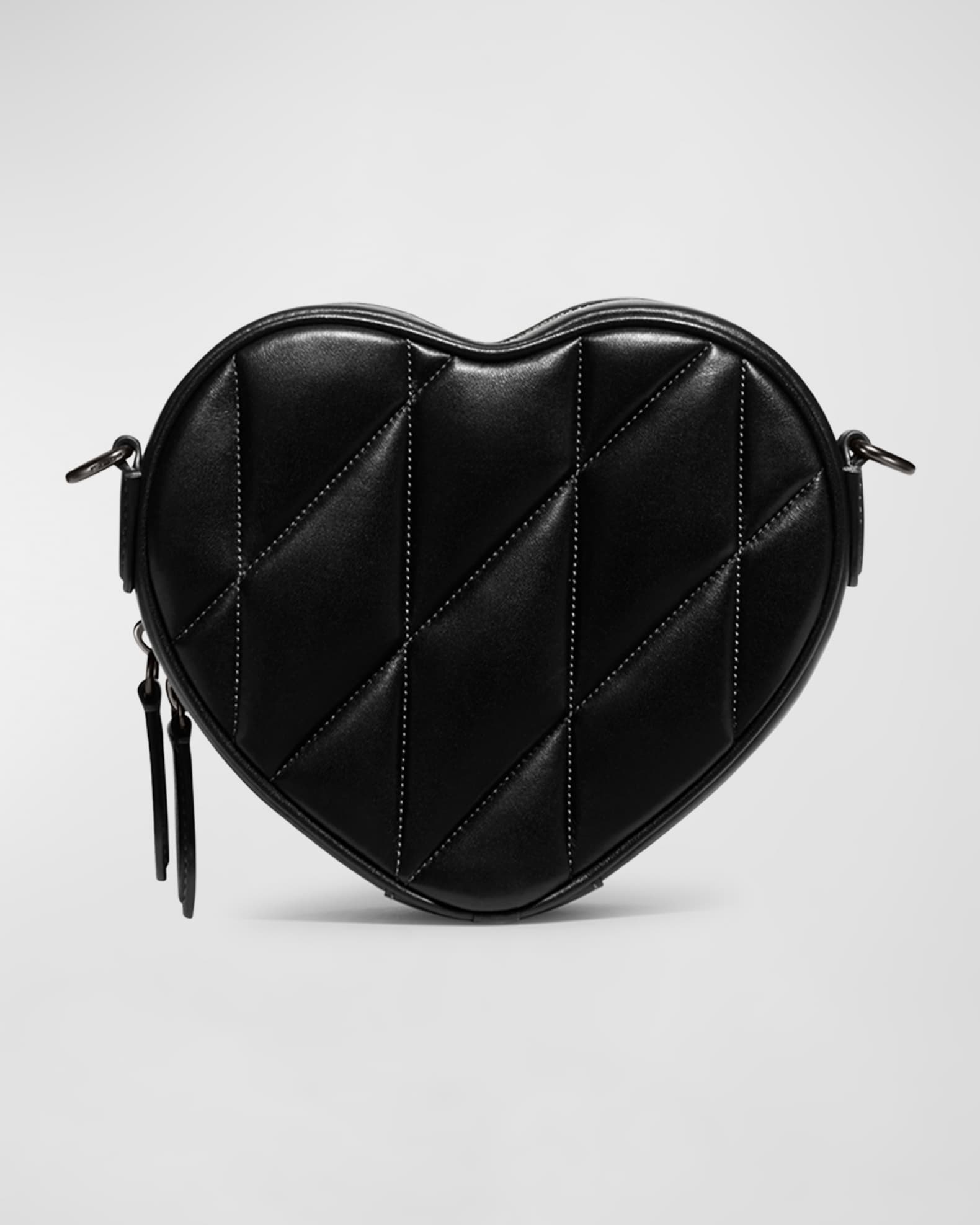 Quilted Leather Heart Clasp Crossbody Bag