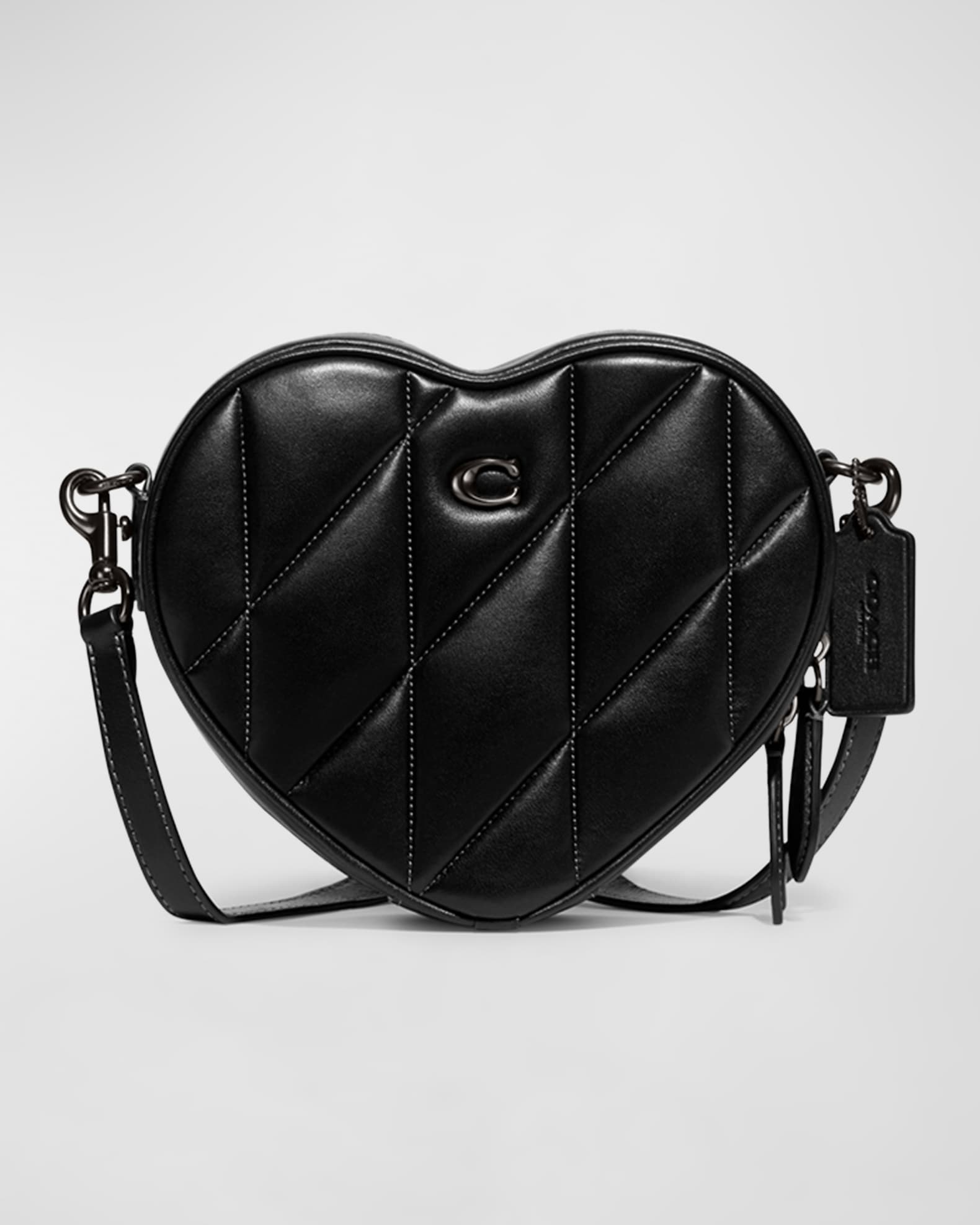 COACH Black Quilted Leather Heart Crossbody Bag