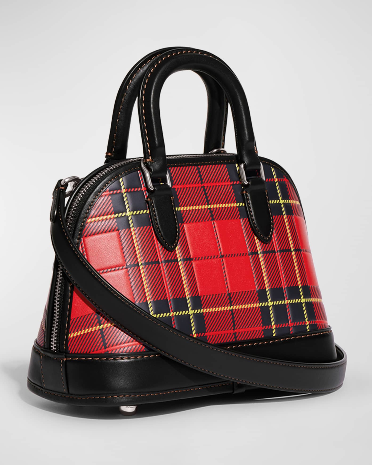 Coach Revel 24 PlaidPrint Leather TopHandle Bag Neiman Marcus