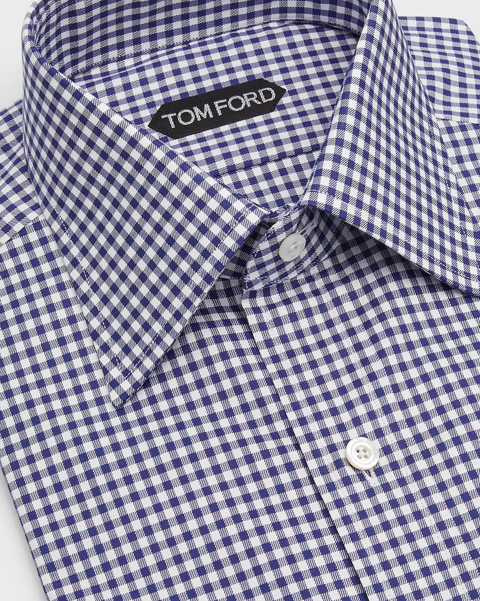 TOM FORD Men's Gingham Check Slim Fit Dress Shirt | Neiman Marcus