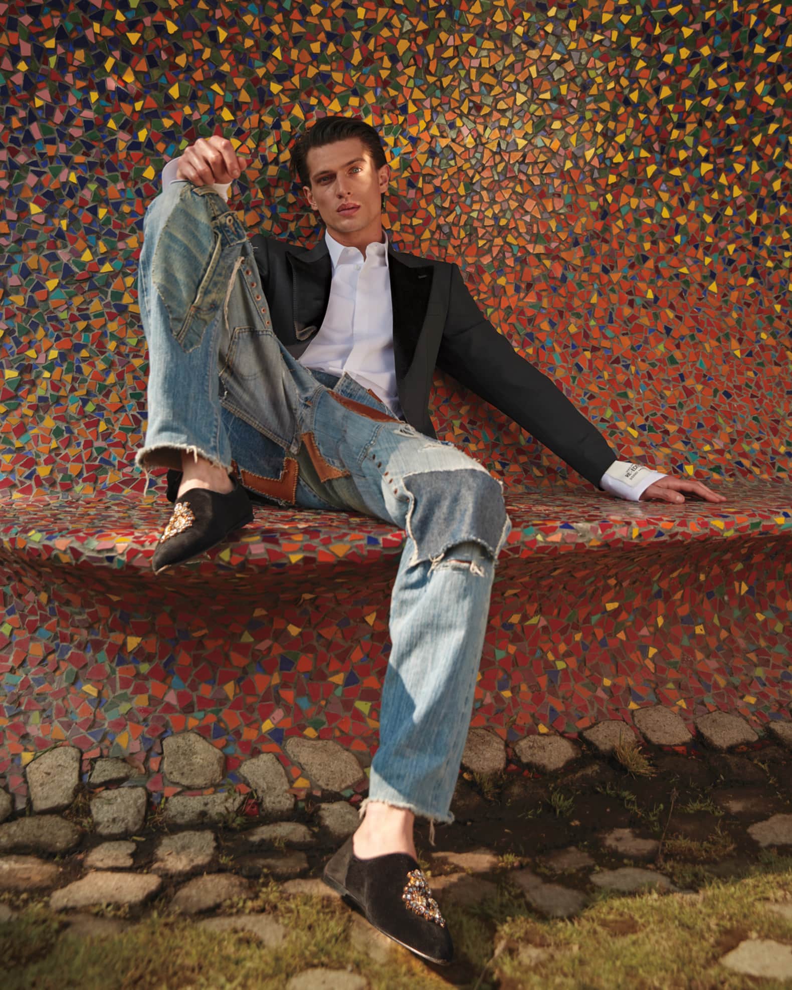 Dolce & Gabbana Multicolor Silk Patchwork Men Denim Jeans – AUMI 4