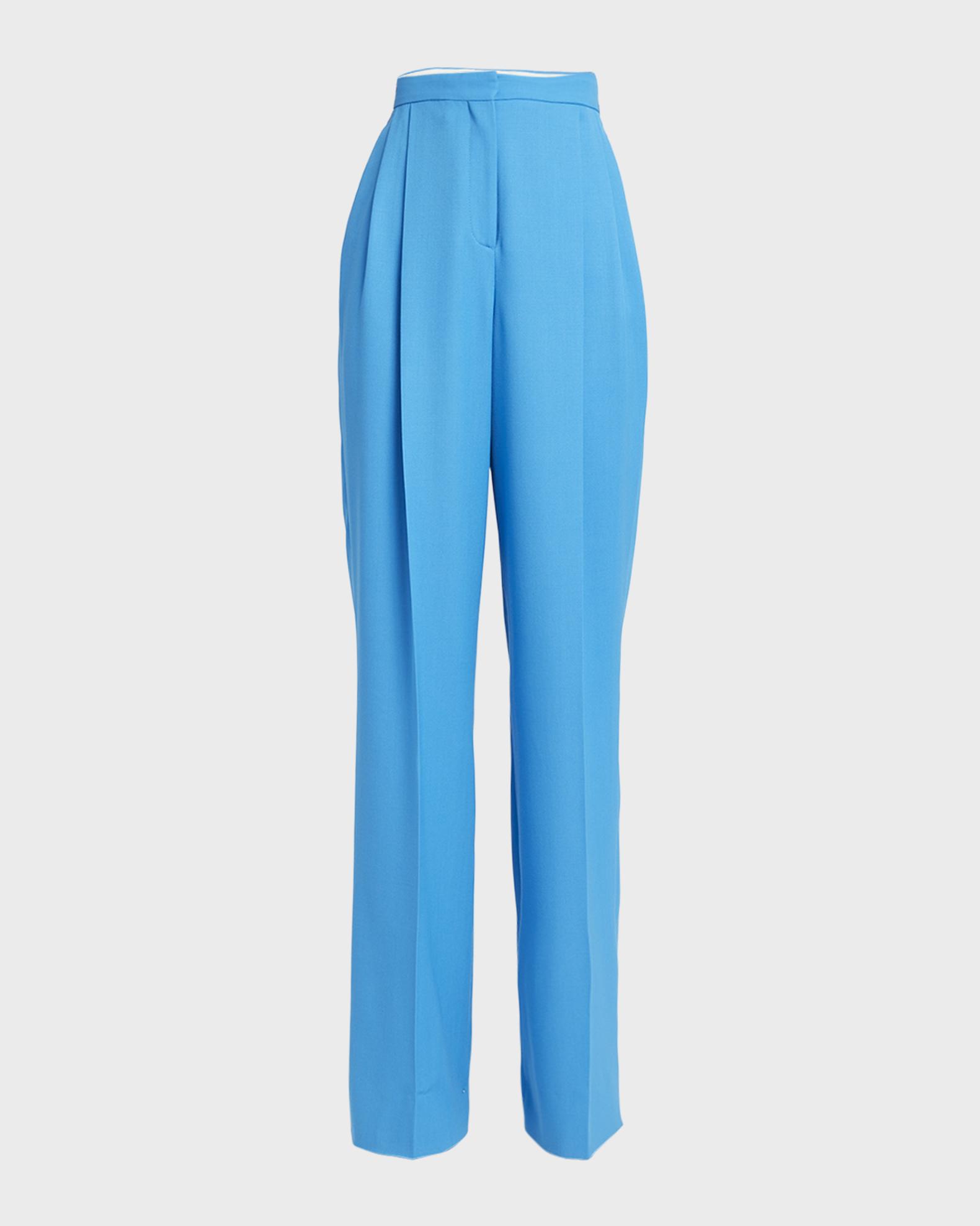 Wide Leg Pleated Wool Trousers