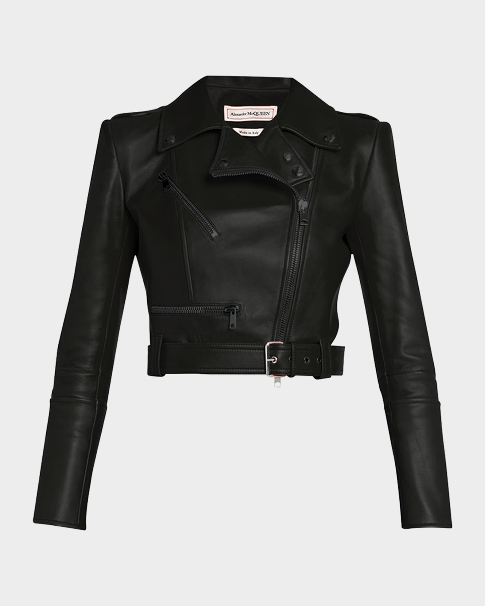 レザージャケット・コート ALEXANDER McQUEEN NAPPA CROPPED BIKER JACKET Alexander McQueen Cropped Leather Biker Jacket | Orange