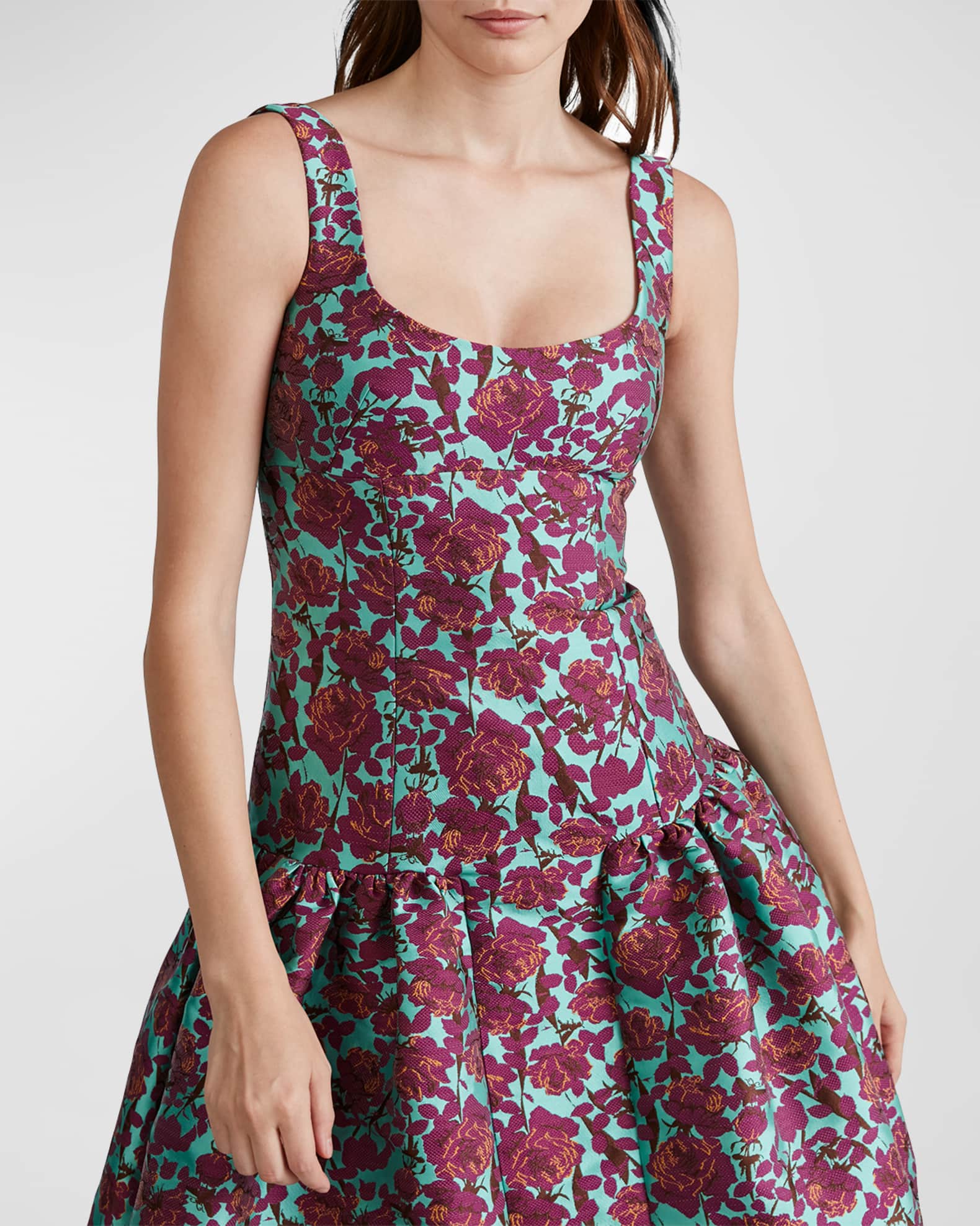 Fuchsia Floral Jacquard Sleeveless Mini Dress