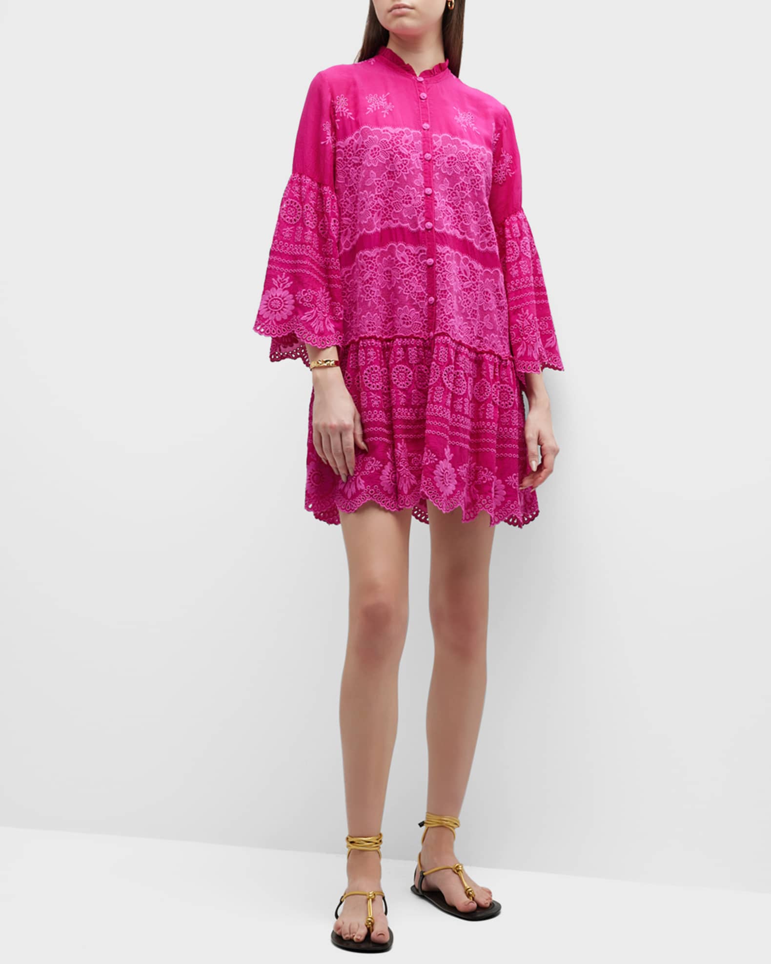 Johnny Was Valeria FloralEmbroidered BellSleeve Dress Neiman Marcus