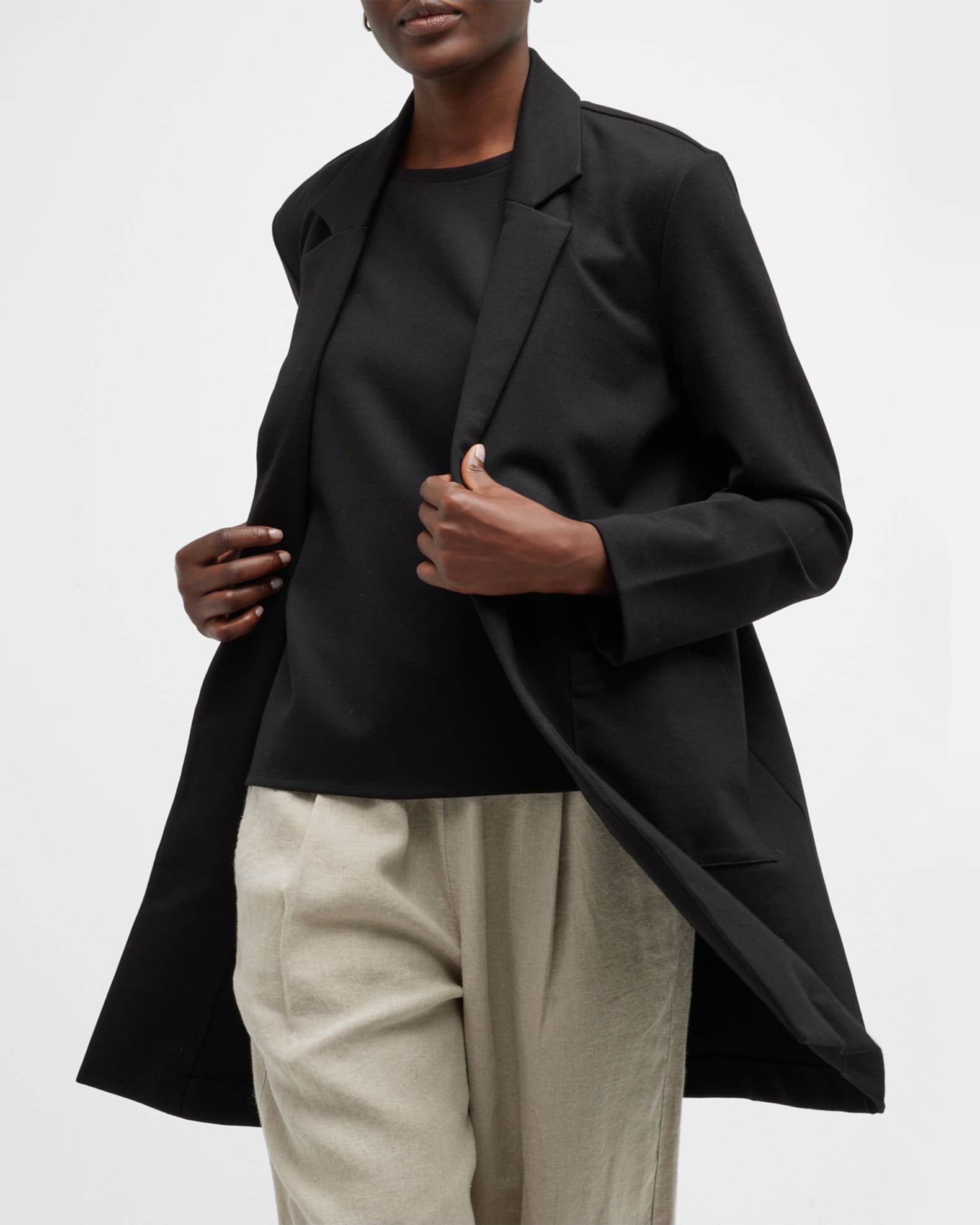 Priyavil Stand Notch Collar Open Front Blazer Jacket
