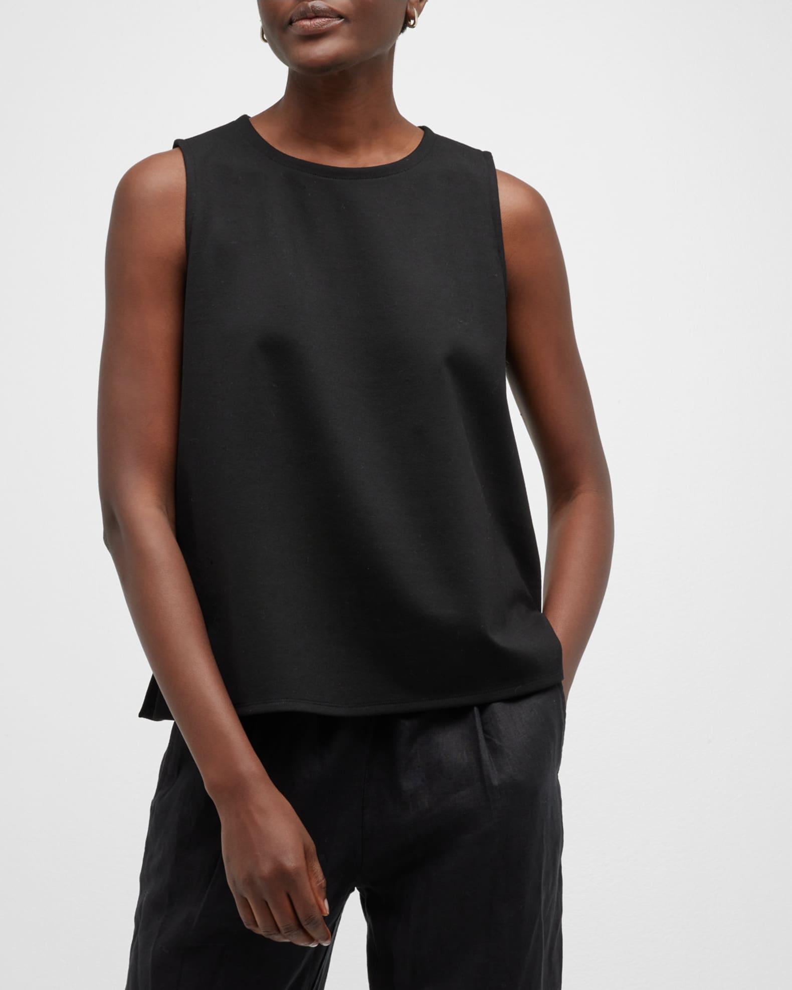 EILEEN FISHER Womens White Sleeveless Scoop Neck Tank Top