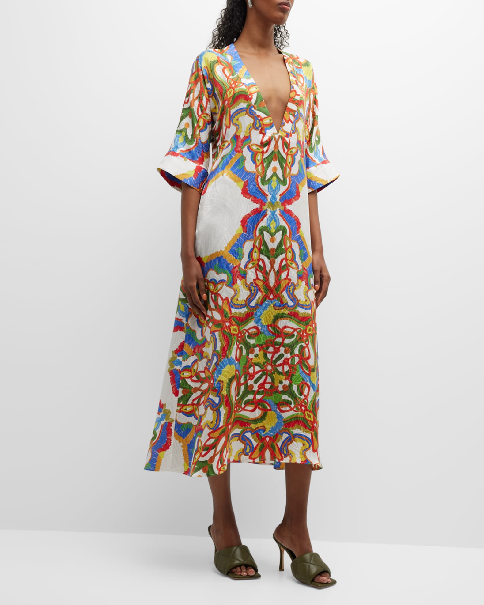 Rianna + Nina Rianna Plunging Mesogios-Print Silk Jacquard Midi Dress ...