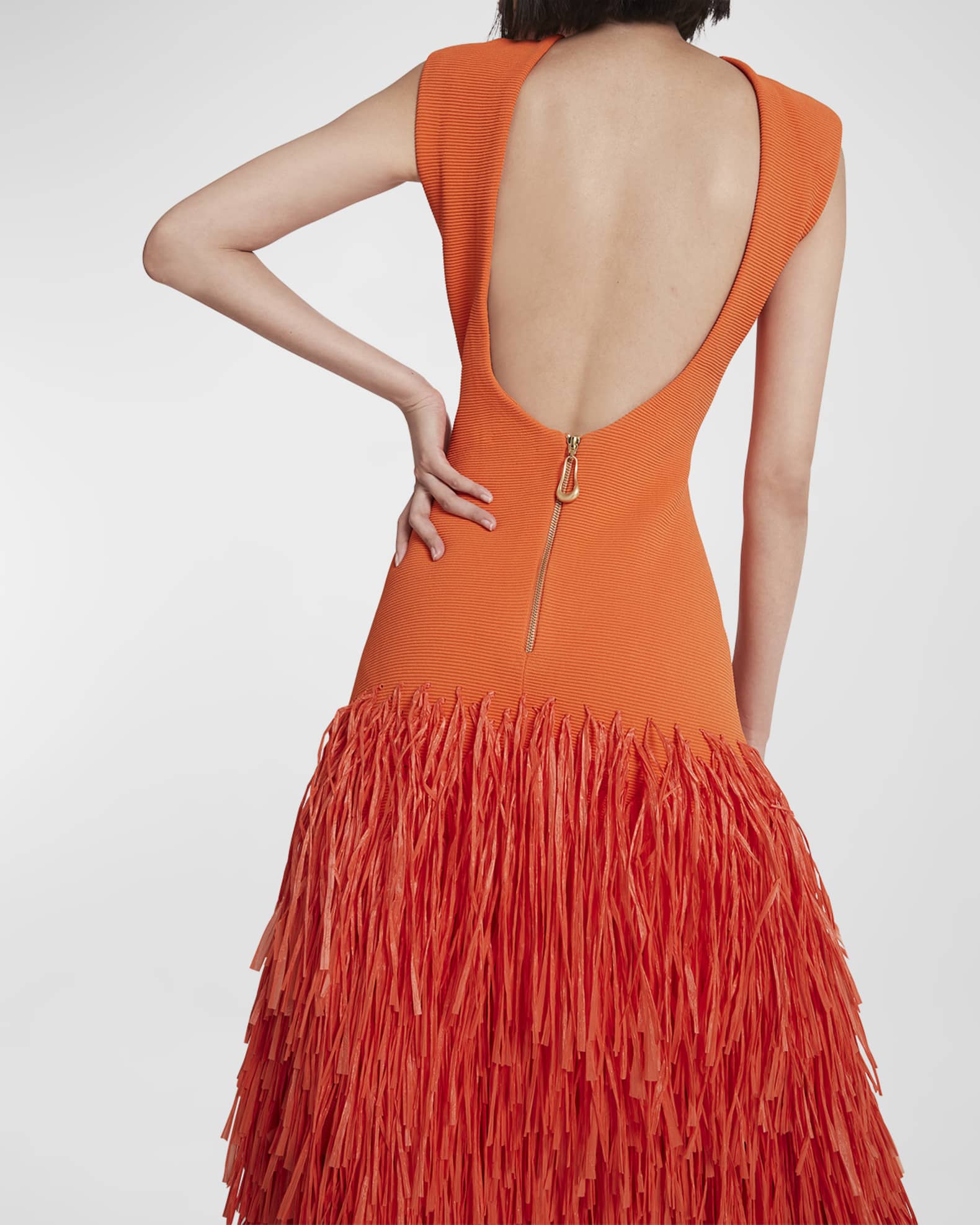 Aje Rushes Raffia Knit Sleeveless Midi Dress | Neiman Marcus