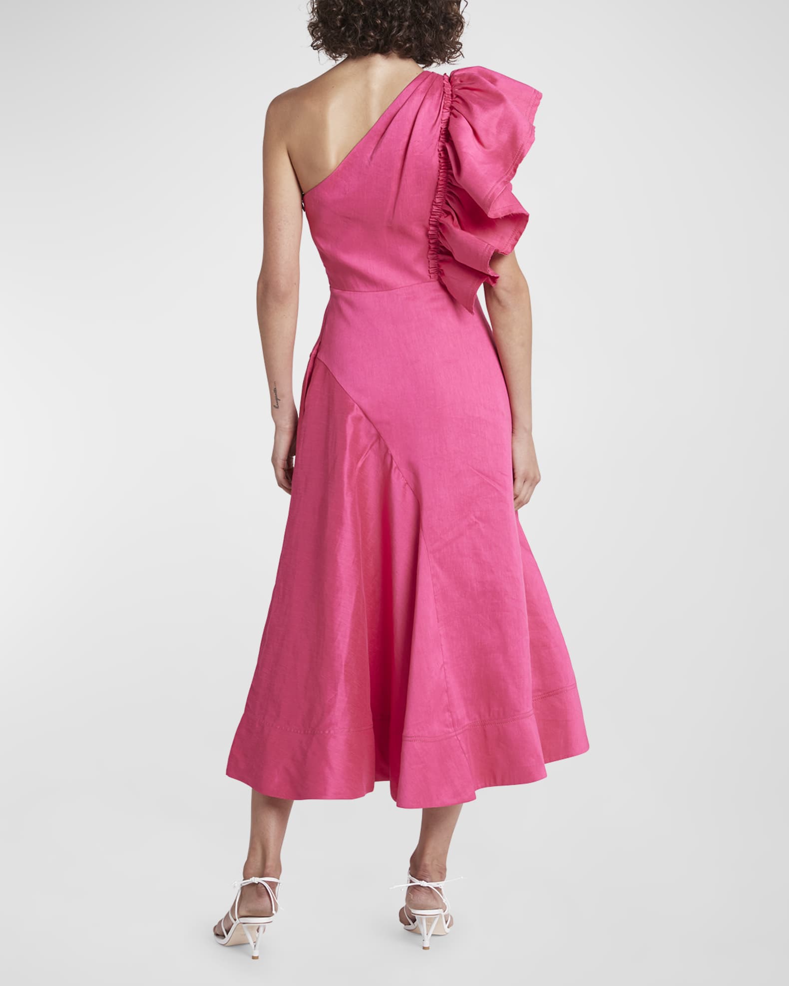Aje Bonjour Asymmetric Frill Midi Dress Neiman Marcus
