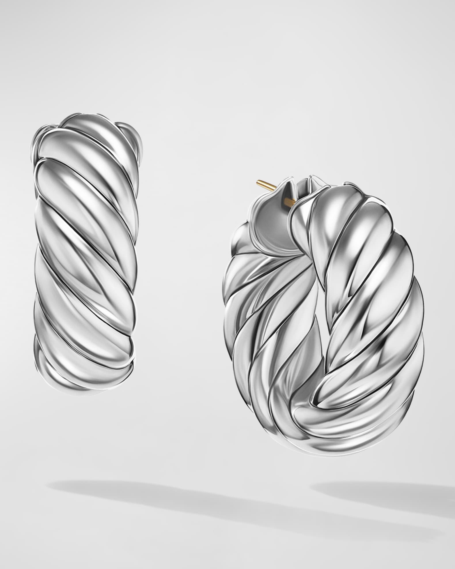 Sculpted Cable Hoop Earrings in Silver, 9mm, 1"L 0