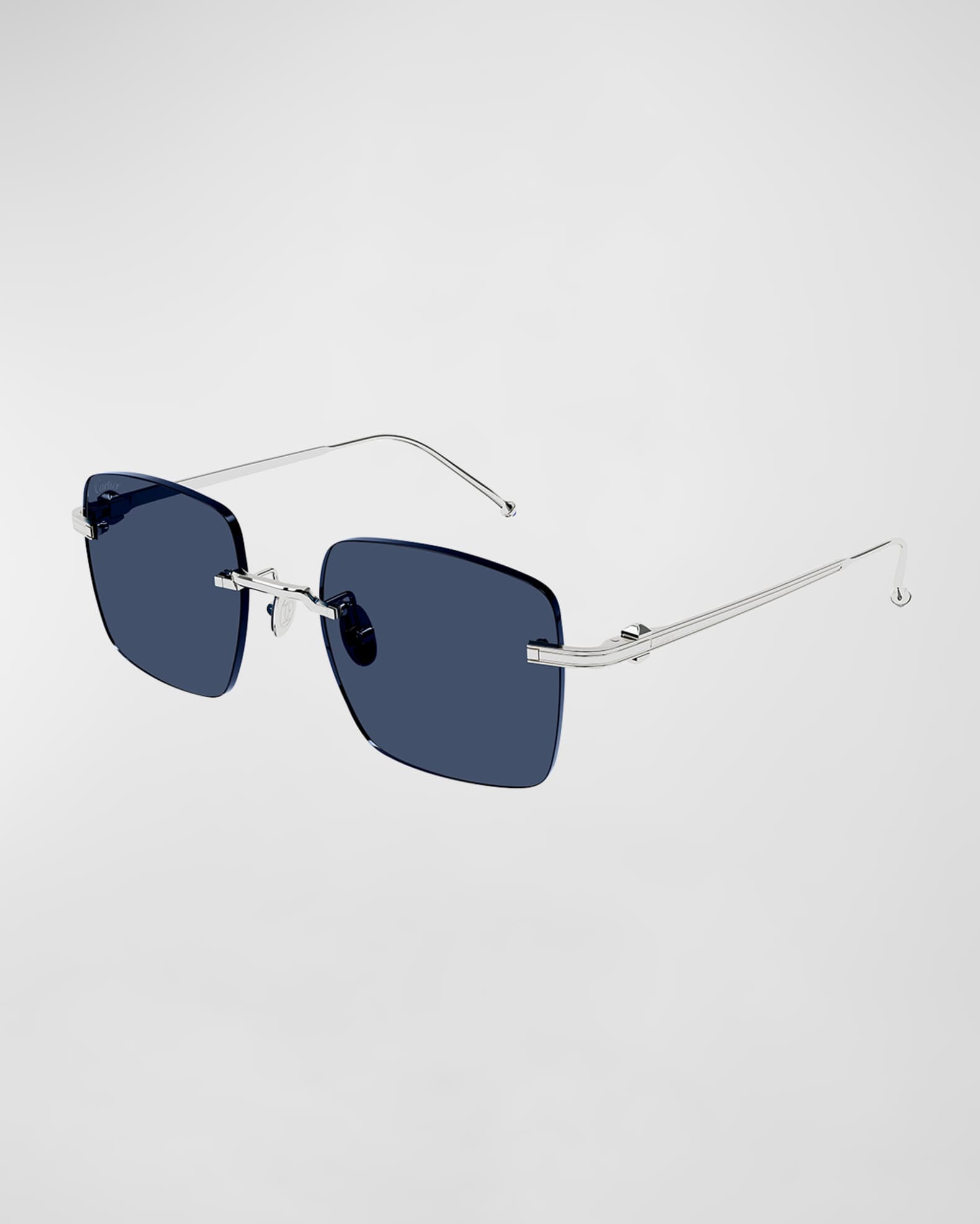 Cartier Men's Rimless Rectangle Metal Sunglasses 001 Smooth Platin