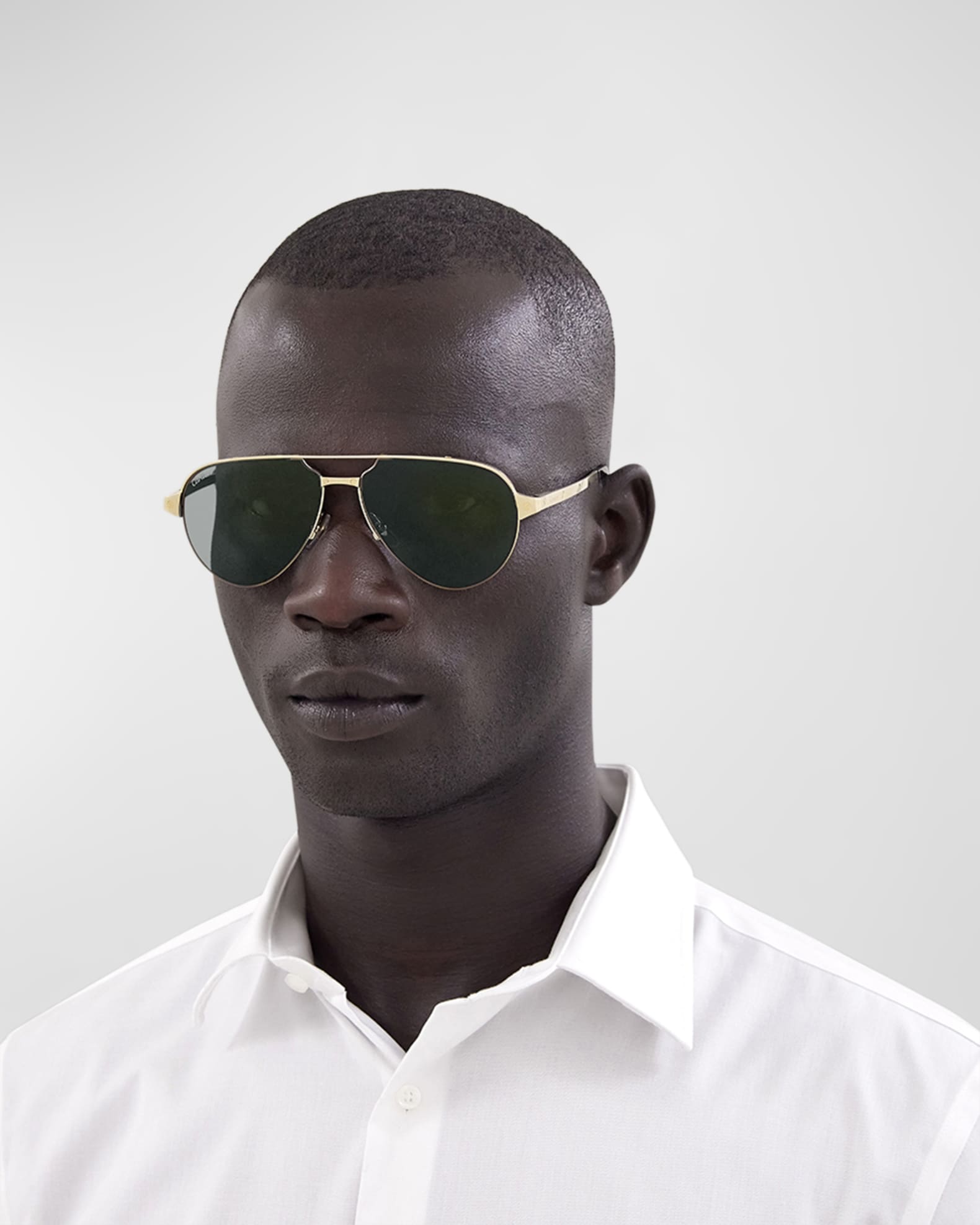 Cartier Men s Half Rim Metal Aviator Sunglasses with Logo Neiman Marcus