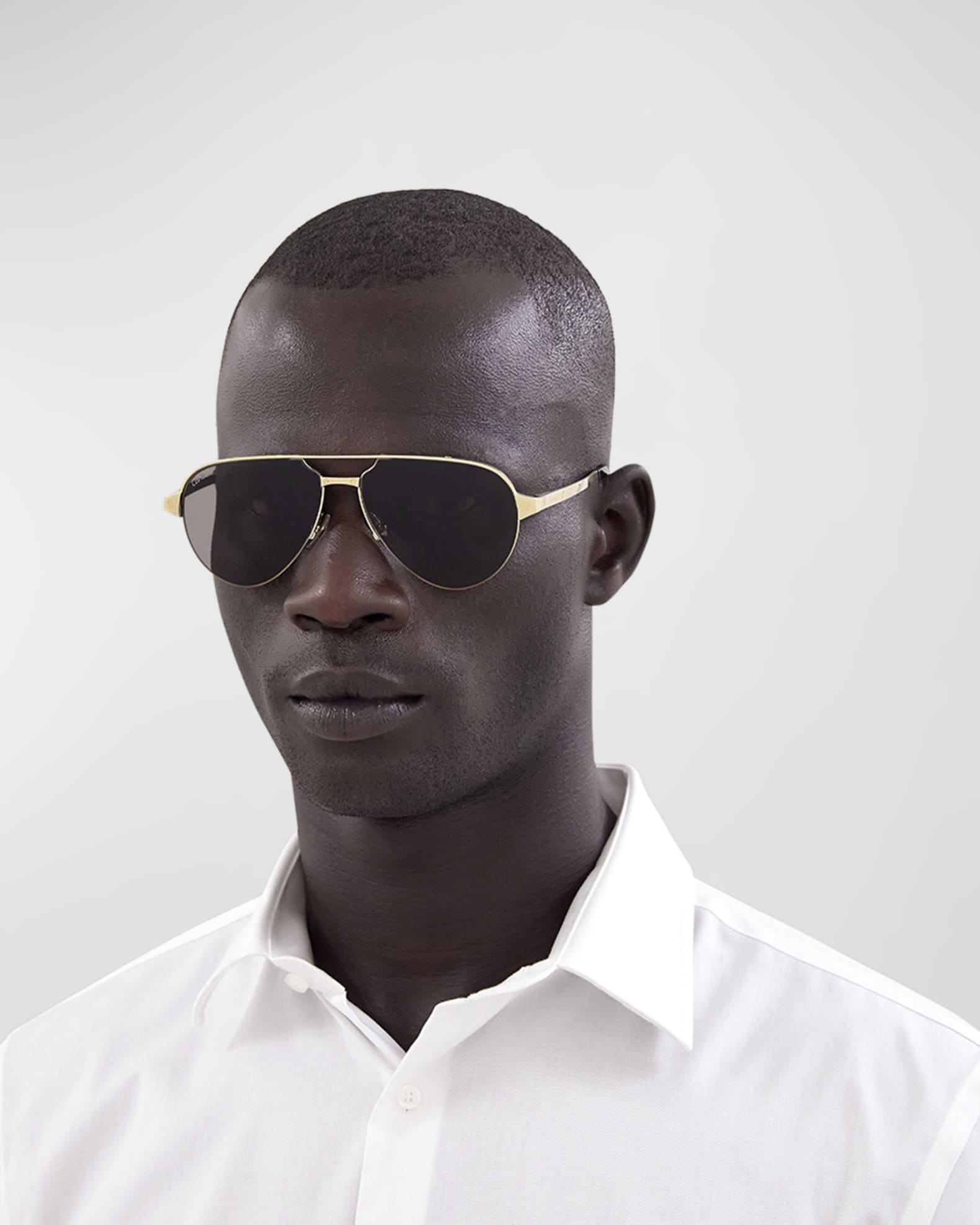 Cartier Men s Half Rim Metal Aviator Sunglasses with Logo Neiman Marcus