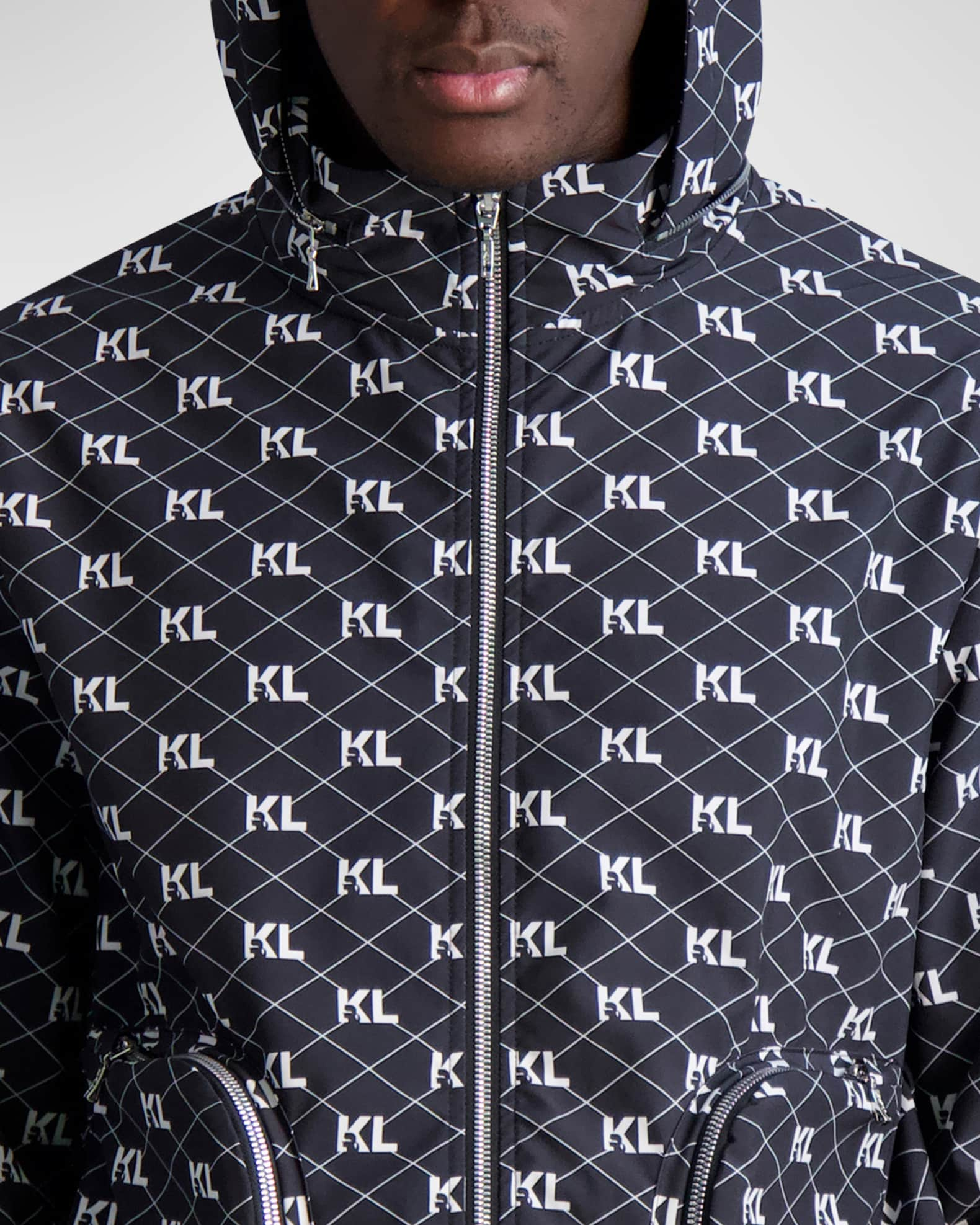 Karl Lagerfeld Kl Monogram Double-face Coat In Black