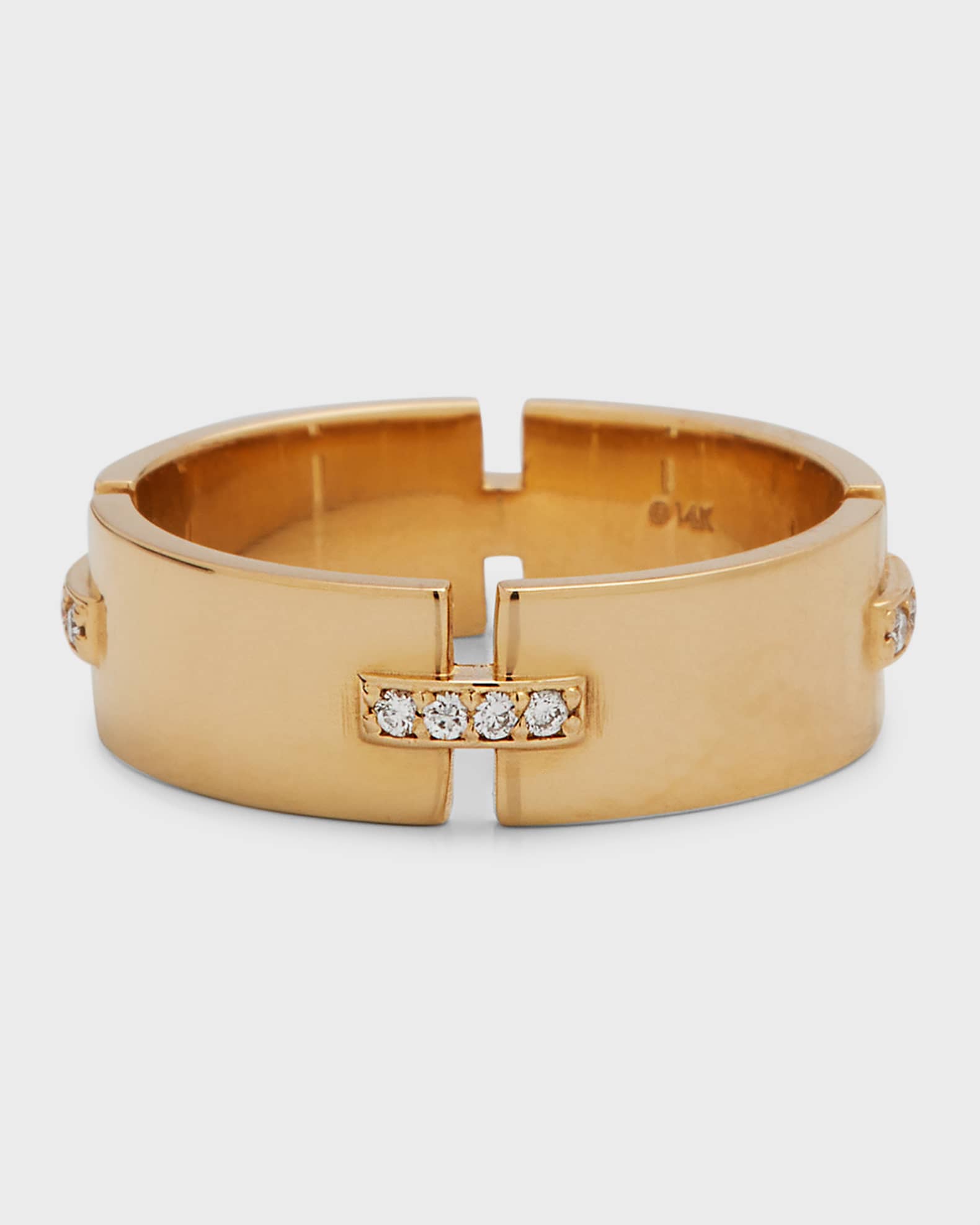 14K Flawless Tag Link Vanity Ring with Diamonds 0