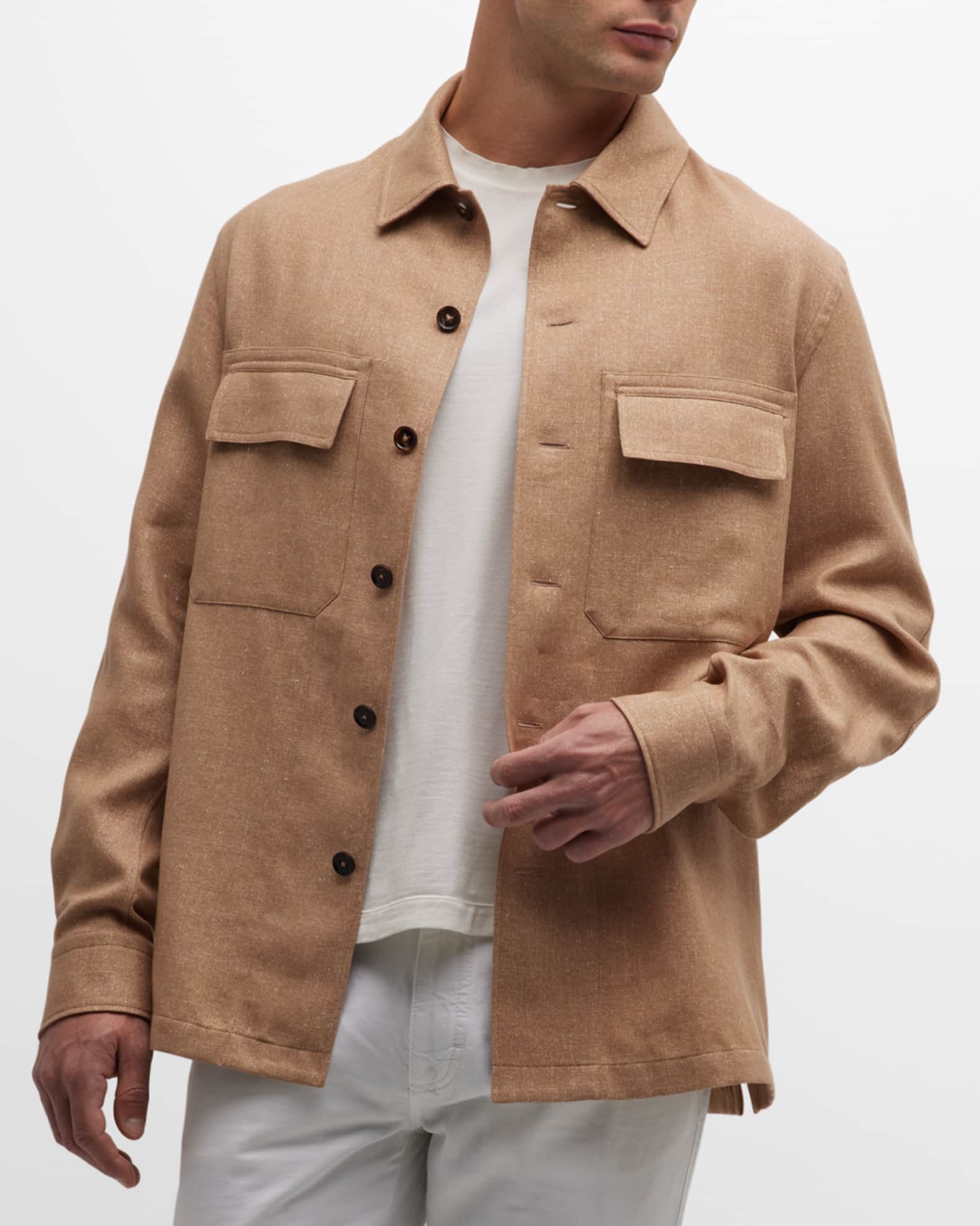 ZEGNA Men's Cashmere-Linen Overshirt | Neiman Marcus