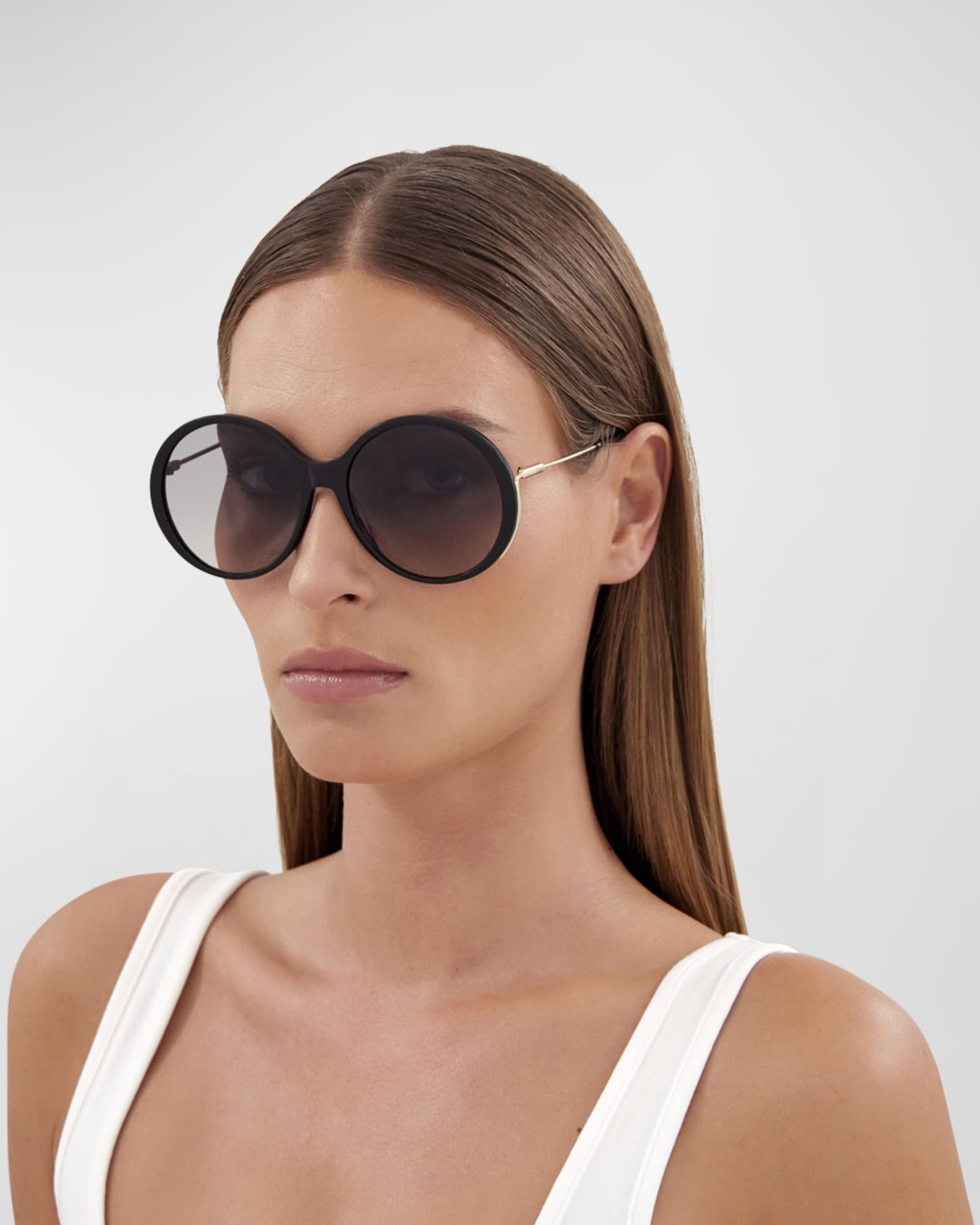 Chloe Oversized Round Acetate and Metal Sunglasses Neiman Marcus