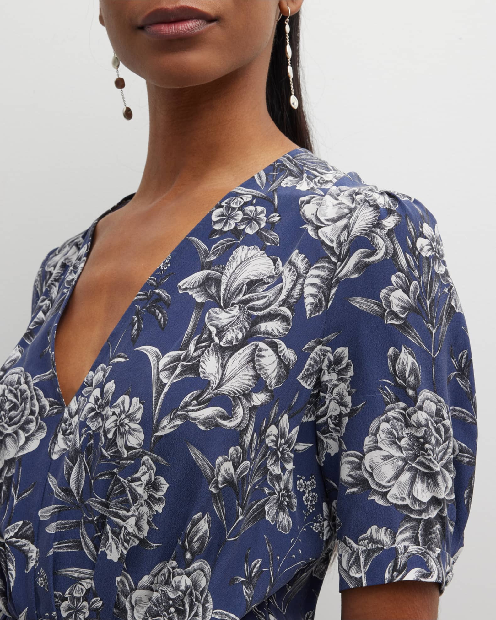 Adam Lippes Floral-Print V-Neck Pleated Voile Mini Dress | Neiman Marcus