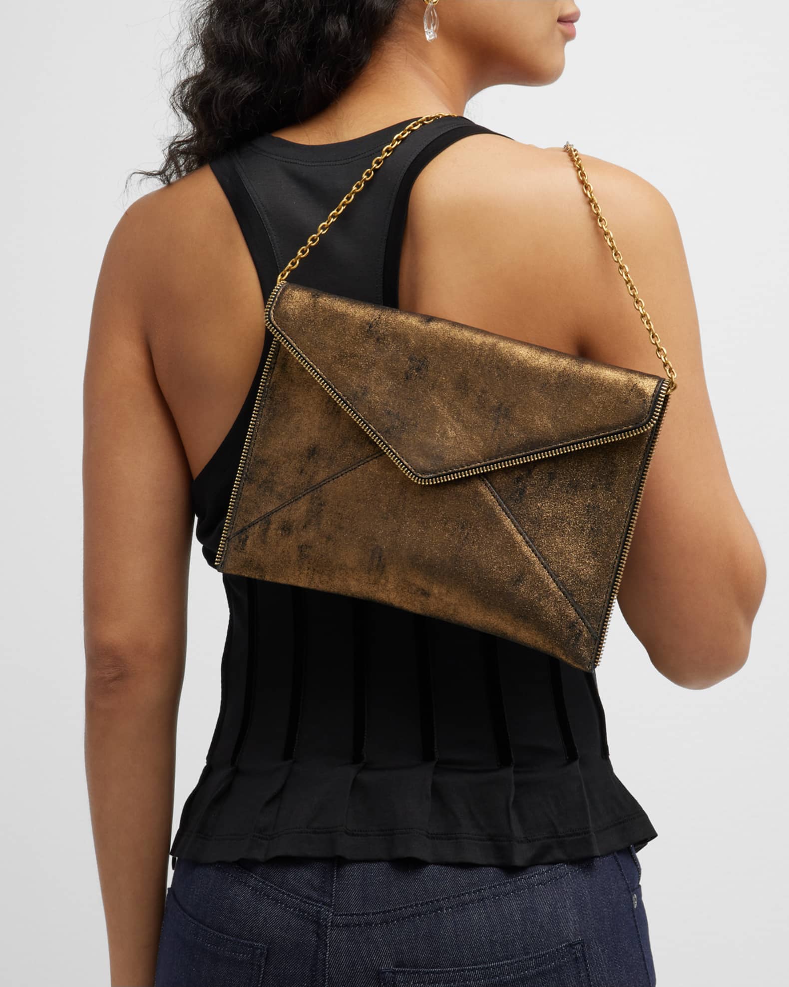 Rebecca Minkoff Leo Metallic Envelope Clutch Bag | Neiman Marcus