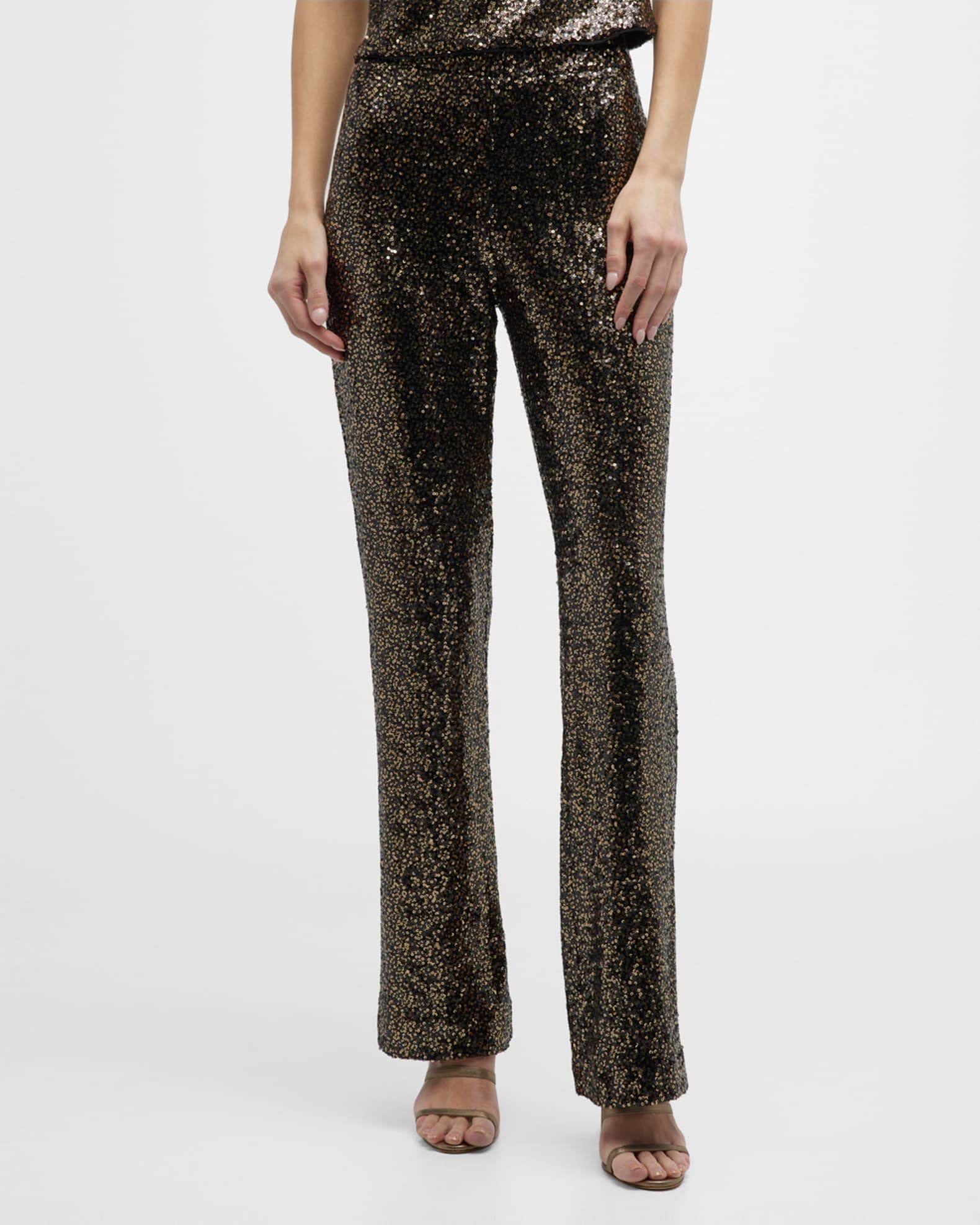 Badgley Mischka Collection Sequin Boot-Cut Pants | Neiman Marcus