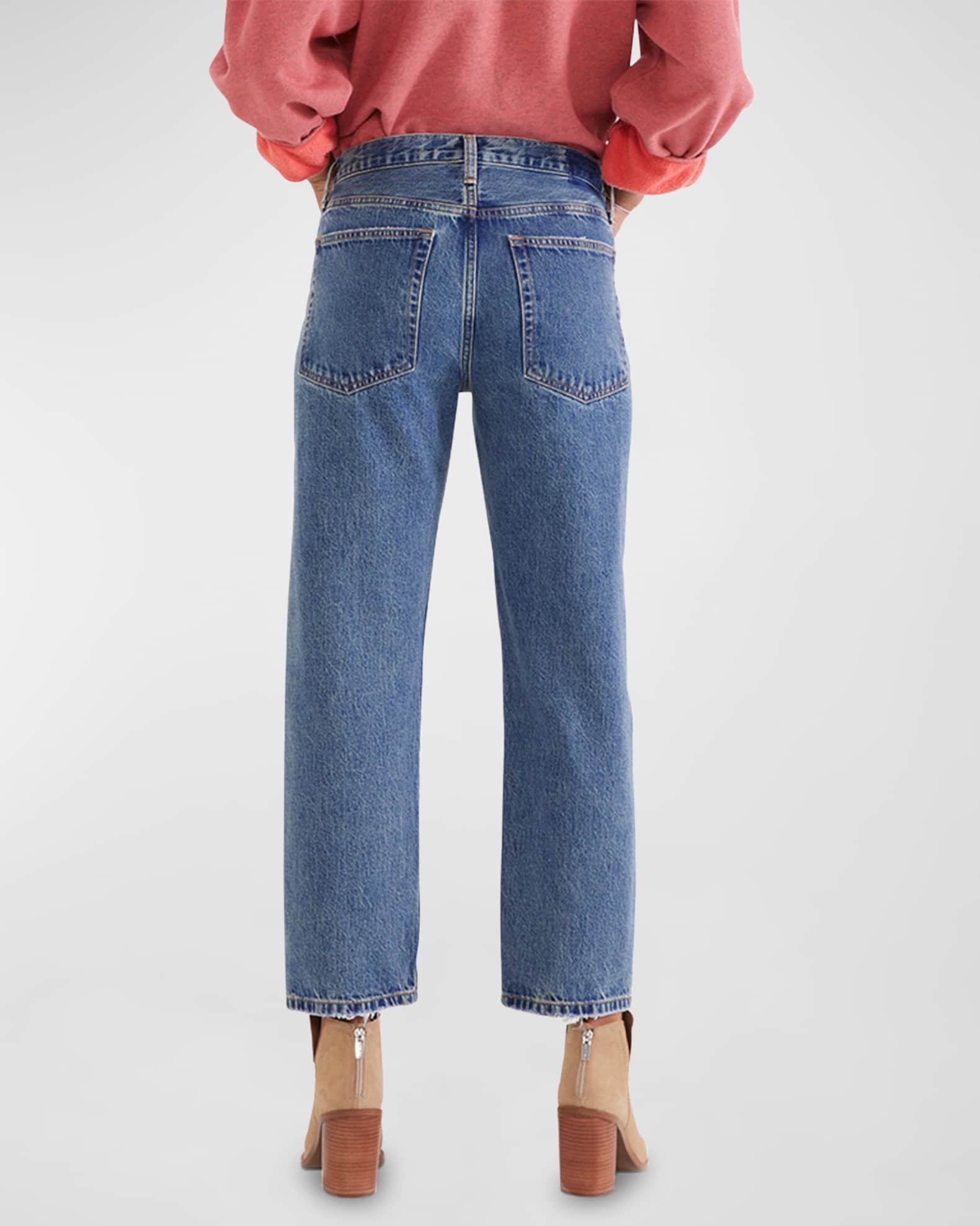 ETICA Rhea Distressed Mid-Rise Straight Jeans | Neiman Marcus