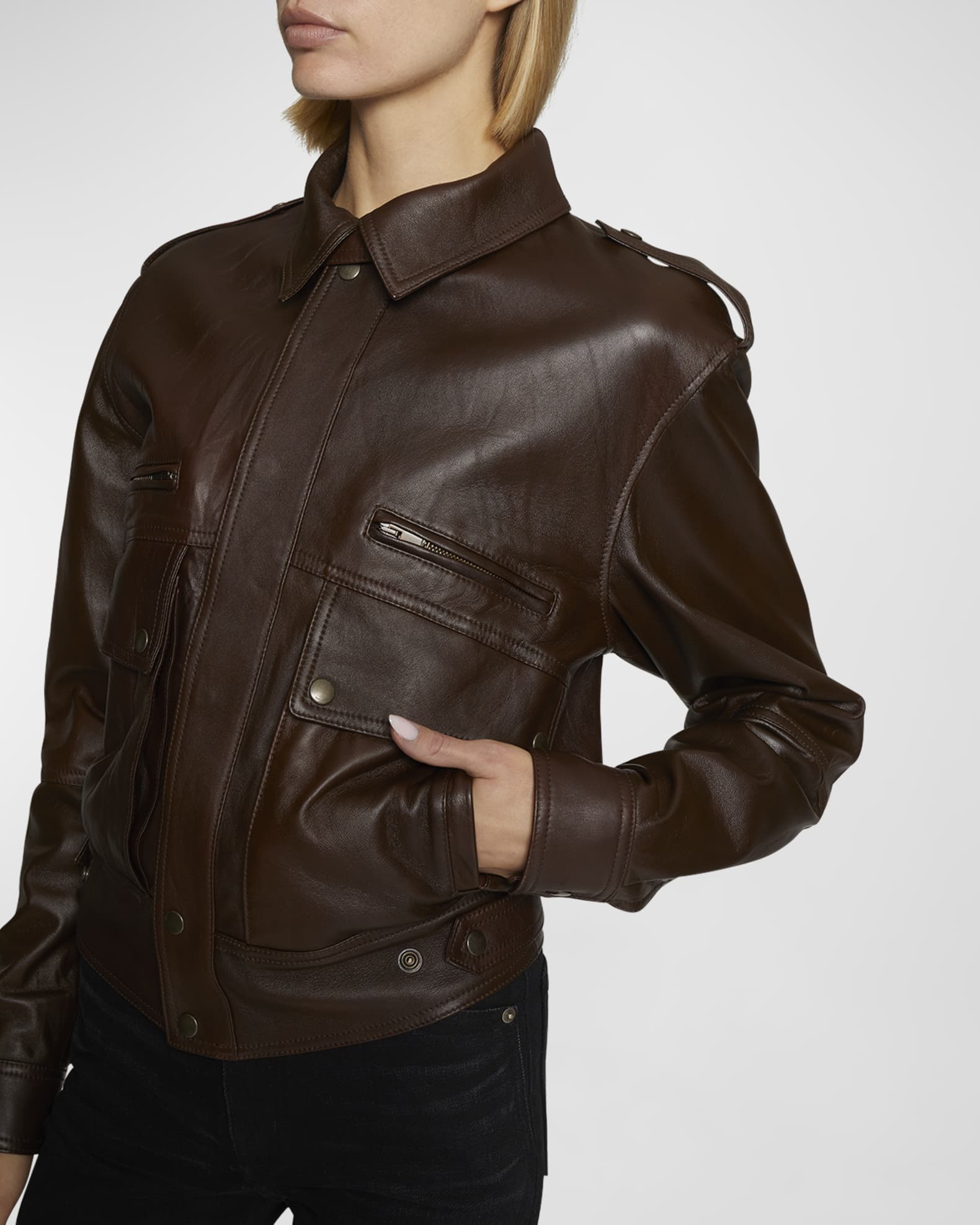 Saint Laurent Leather Collared Utility Jacket