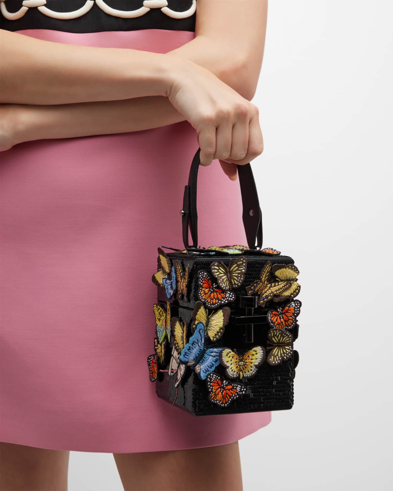 Oscar de la Renta Alibi Butterfly Sequin Cube Top Handle Bag Neiman Marcus