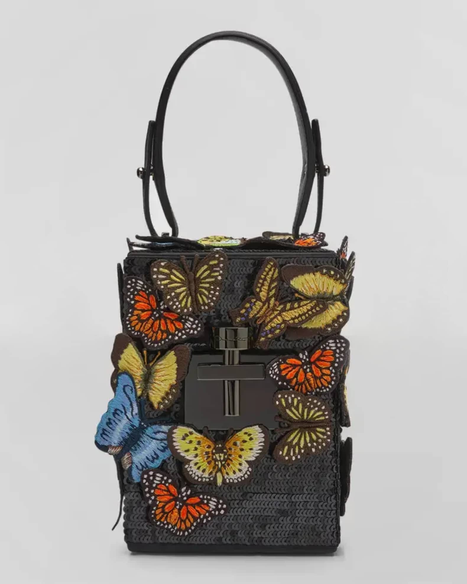 Oscar de la Renta Alibi Butterfly Sequin Cube Top Handle Bag Neiman Marcus